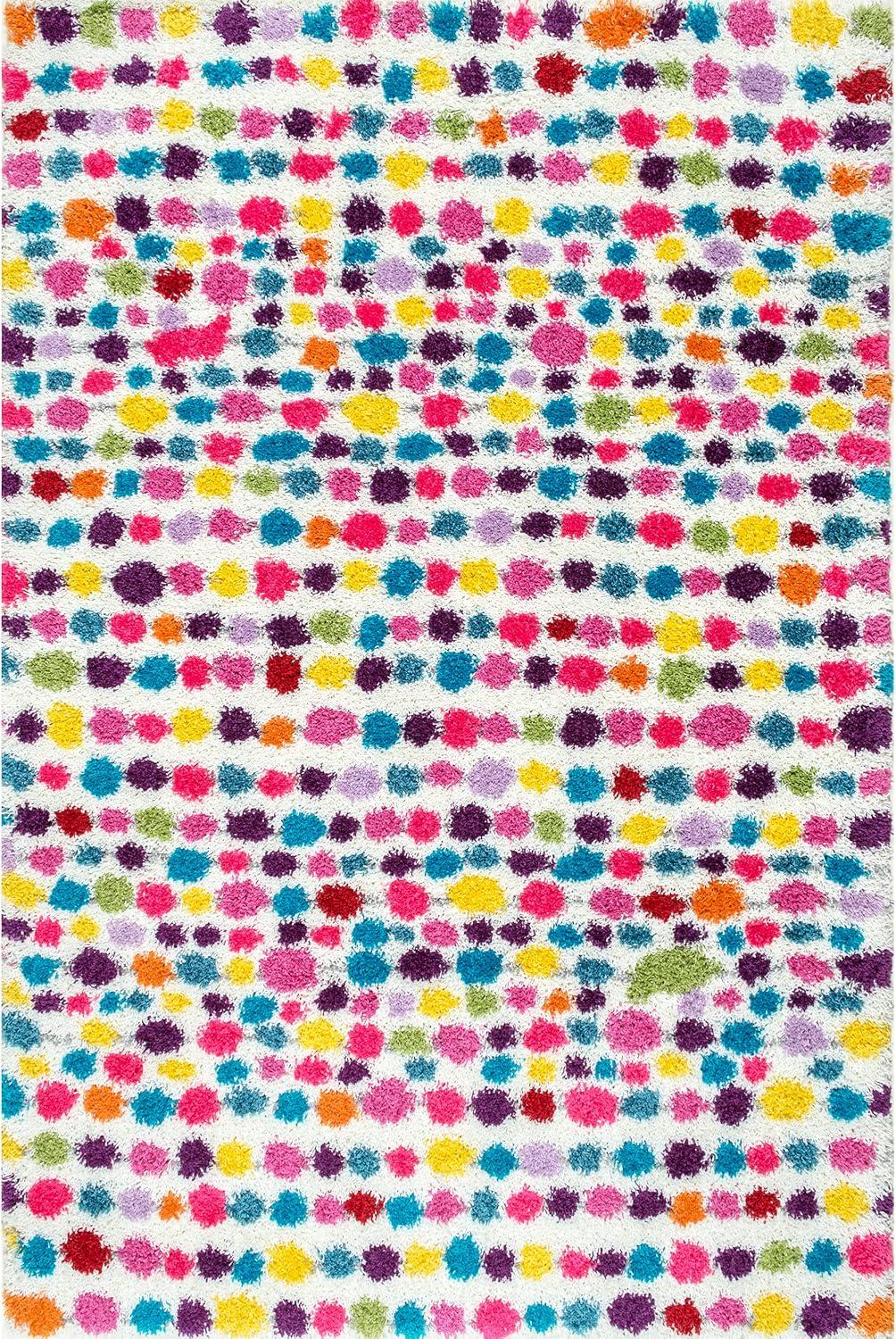 Radiant Rainbow Polka Dot 9' x 12' Multicolor Shag Area Rug