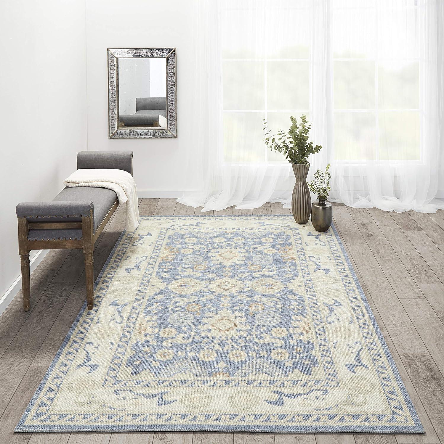 3'3"x5' Floral Loomed Accent Rug Light Blue - Momeni: Traditional Wool & Nylon Botanical Design, Low Pile, Indoor Use