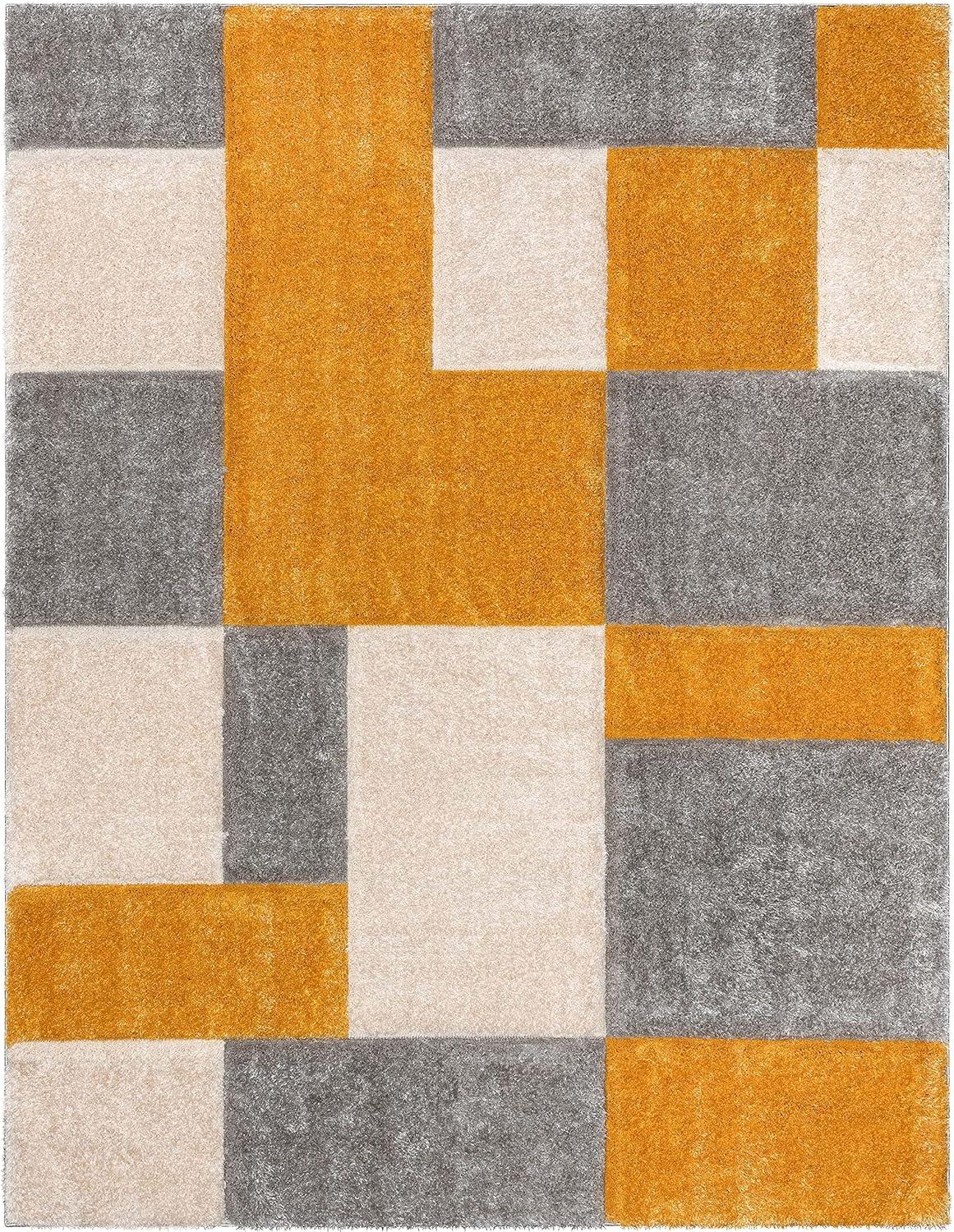Cobina Escondido Yellow Modern Geometric 3D Textured Shag Rug