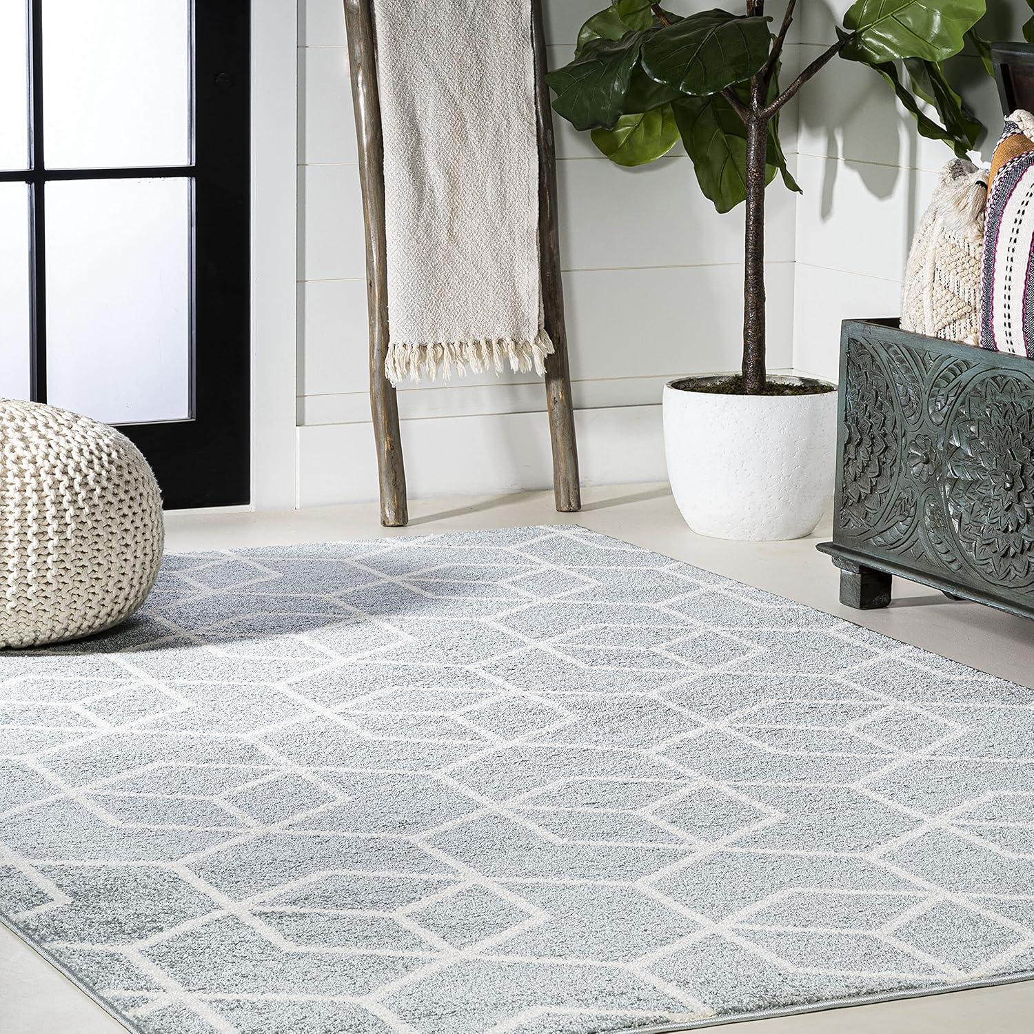 4'x6' Tumbling Blocks Modern Geometric Area Rug, Light Blue/White - JONATHAN Y