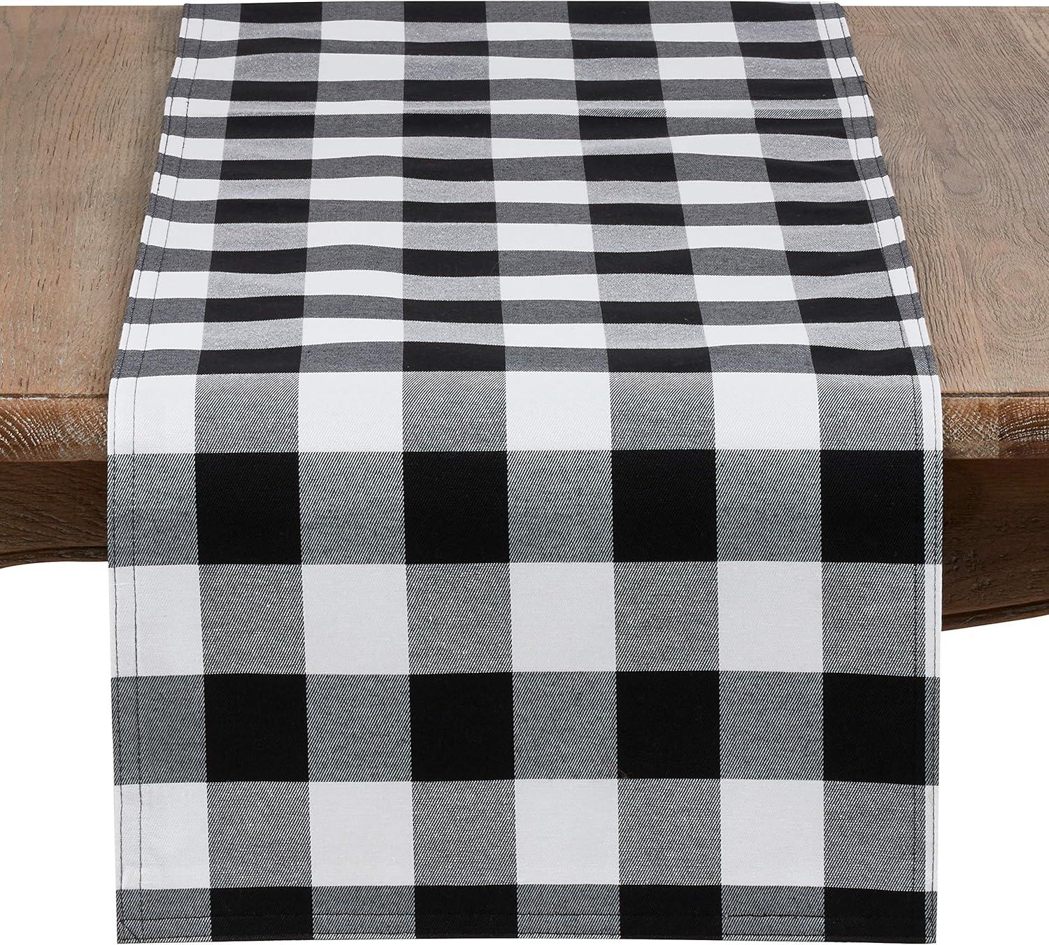 Black and White Buffalo Plaid Cotton-Poly Table Runner