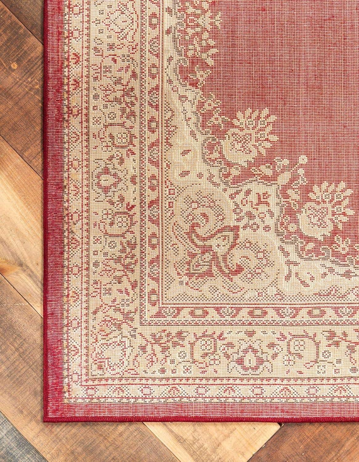 Elegant Medallion 9' x 12' Synthetic Area Rug in Red, Black, and Cream