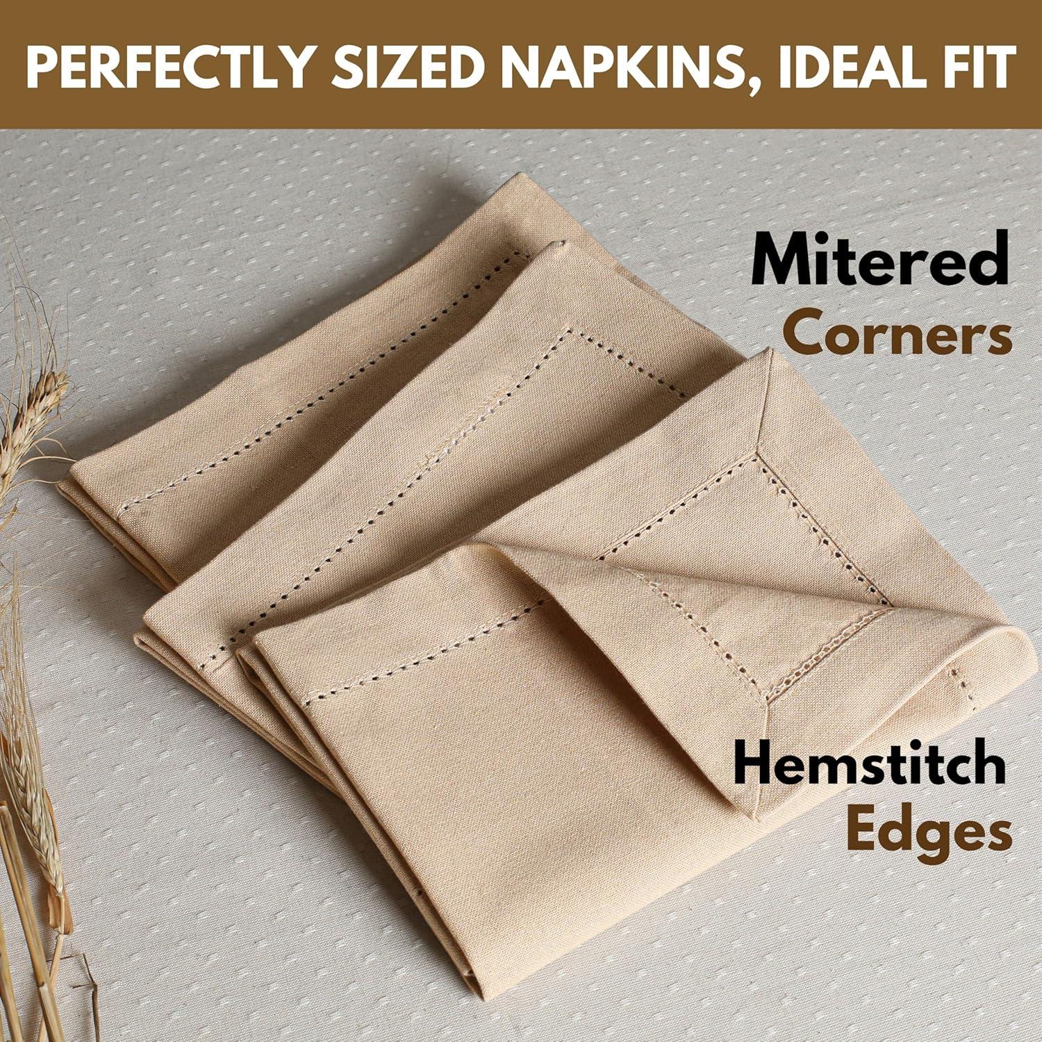 Native Fab 12 Pack Cotton Hemstitch Table Dinner Cloth Napkins 18x18 - Beige