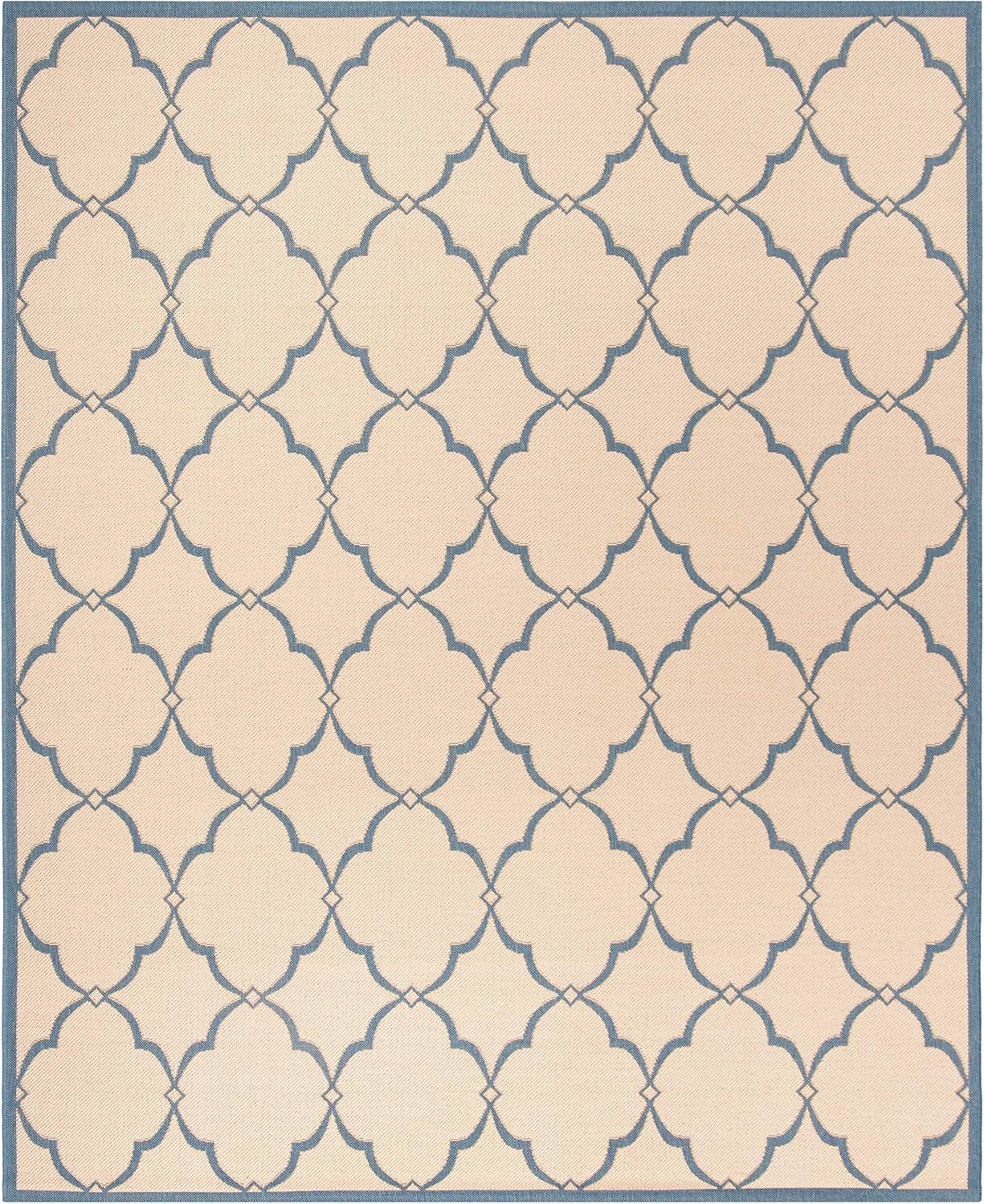 Aqua and Cream 8' x 10' Geometric Indoor/Outdoor Rug