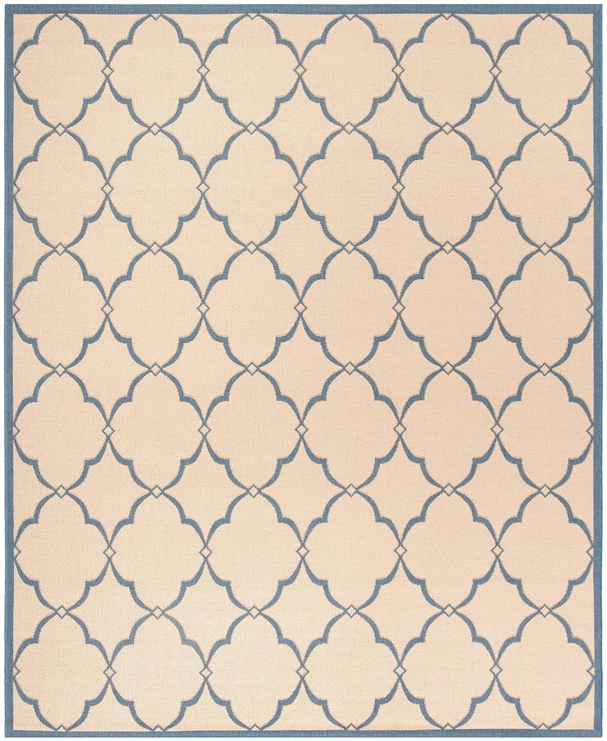 Aqua and Cream 8' x 10' Geometric Indoor/Outdoor Rug