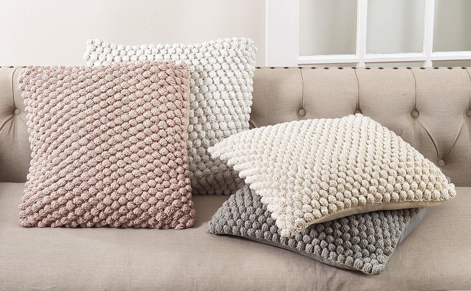 20"x20" Oversize Down Filled Crochet Pom-Pom Square Throw Pillow - Saro Lifestyle