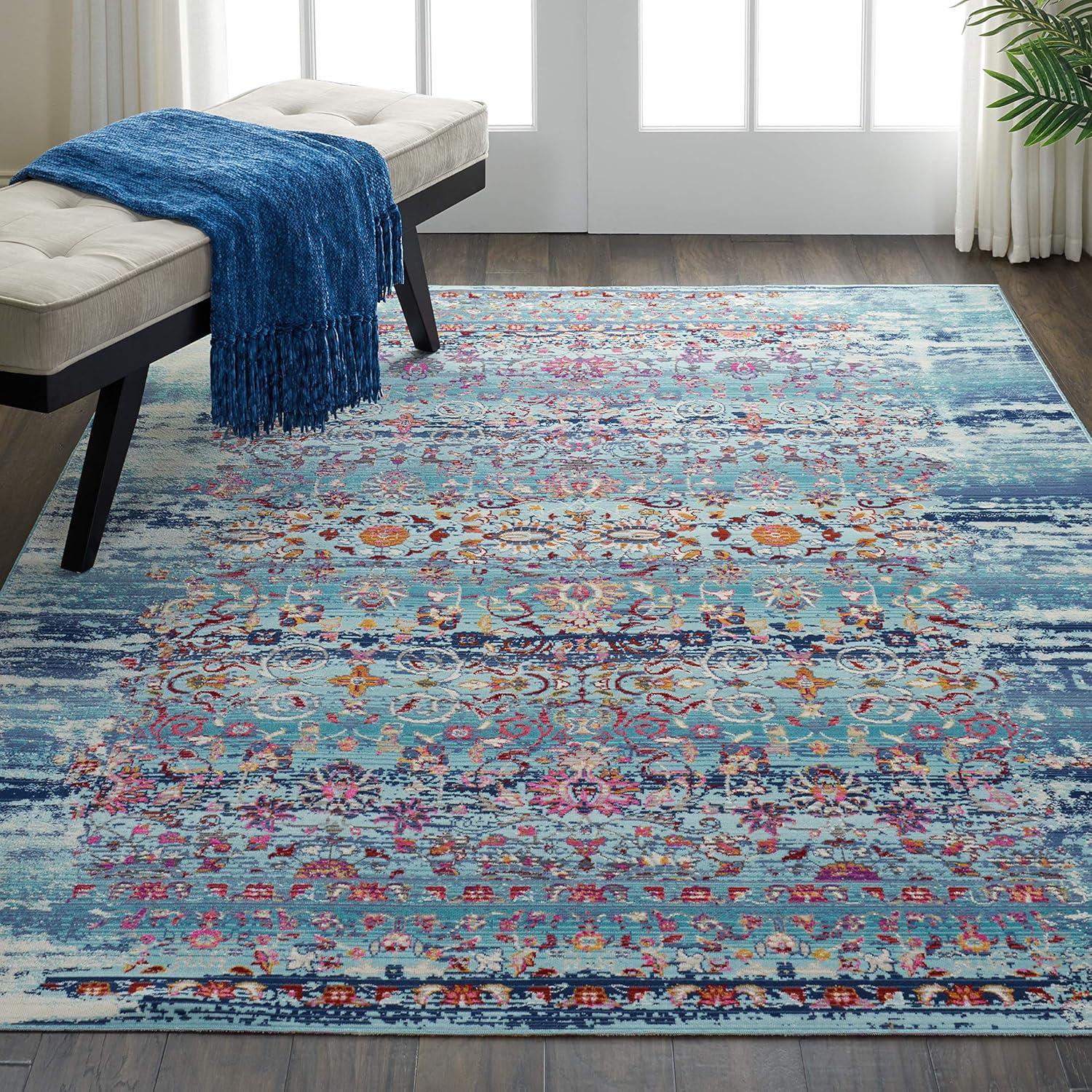 Handmade Blue Rectangular Stain-Resistant Synthetic Rug 5'3" x 7'10"