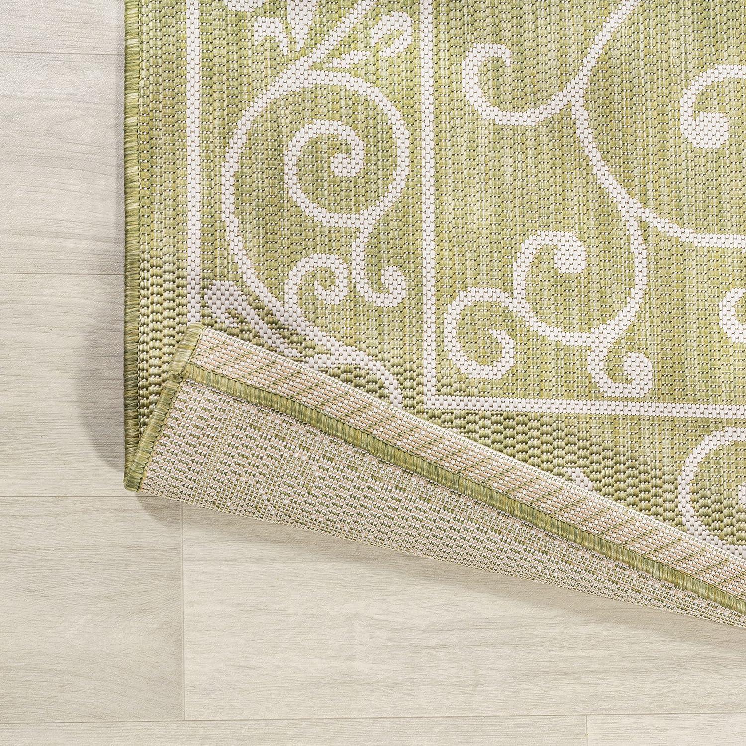 2' x 8' Charleston Vintage Filigree Textured Weave Indoor/Outdoor Runner Rug, Green/Cream - JONATHAN Y