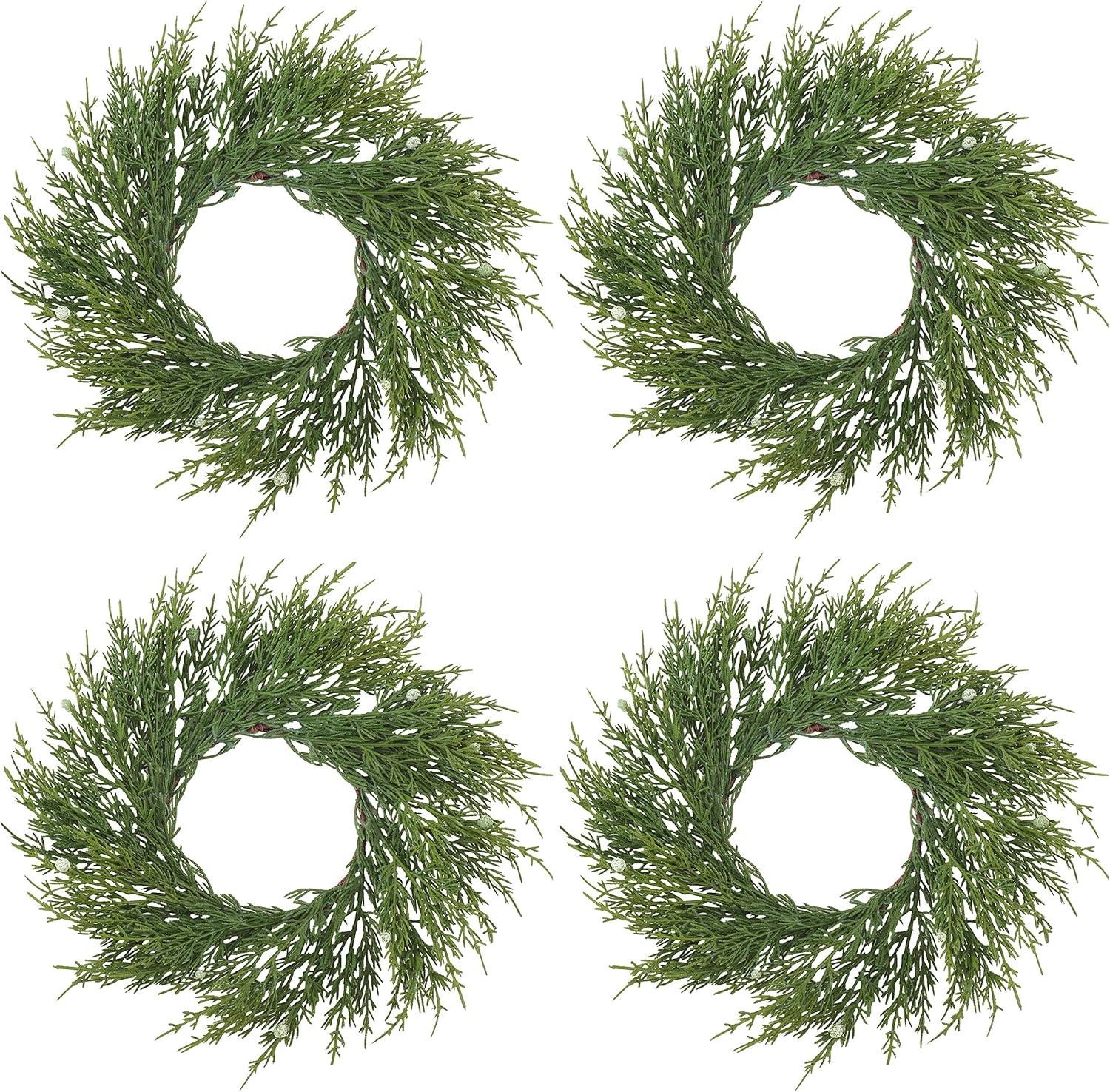 Saro Lifestyle Decorative Accent Artificial Faux Cypress Wreath - Set of 4