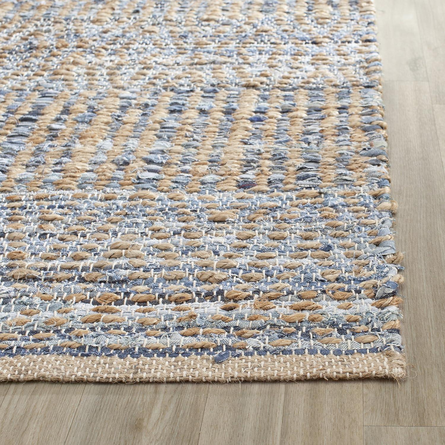 Handmade Reversible Blue Jute Square Area Rug