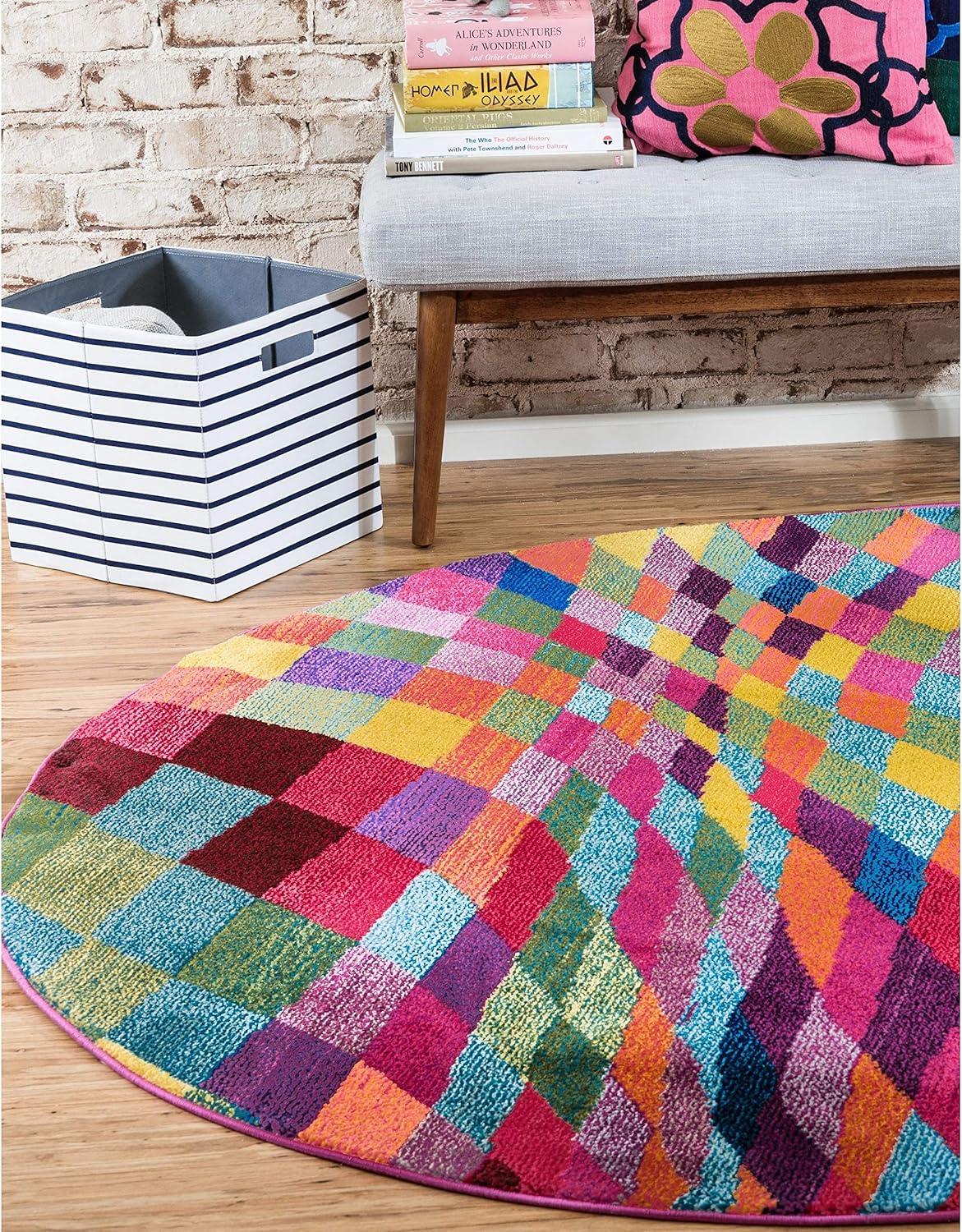 Colorful Geometric Rectangular Synthetic Area Rug 5' x 8'