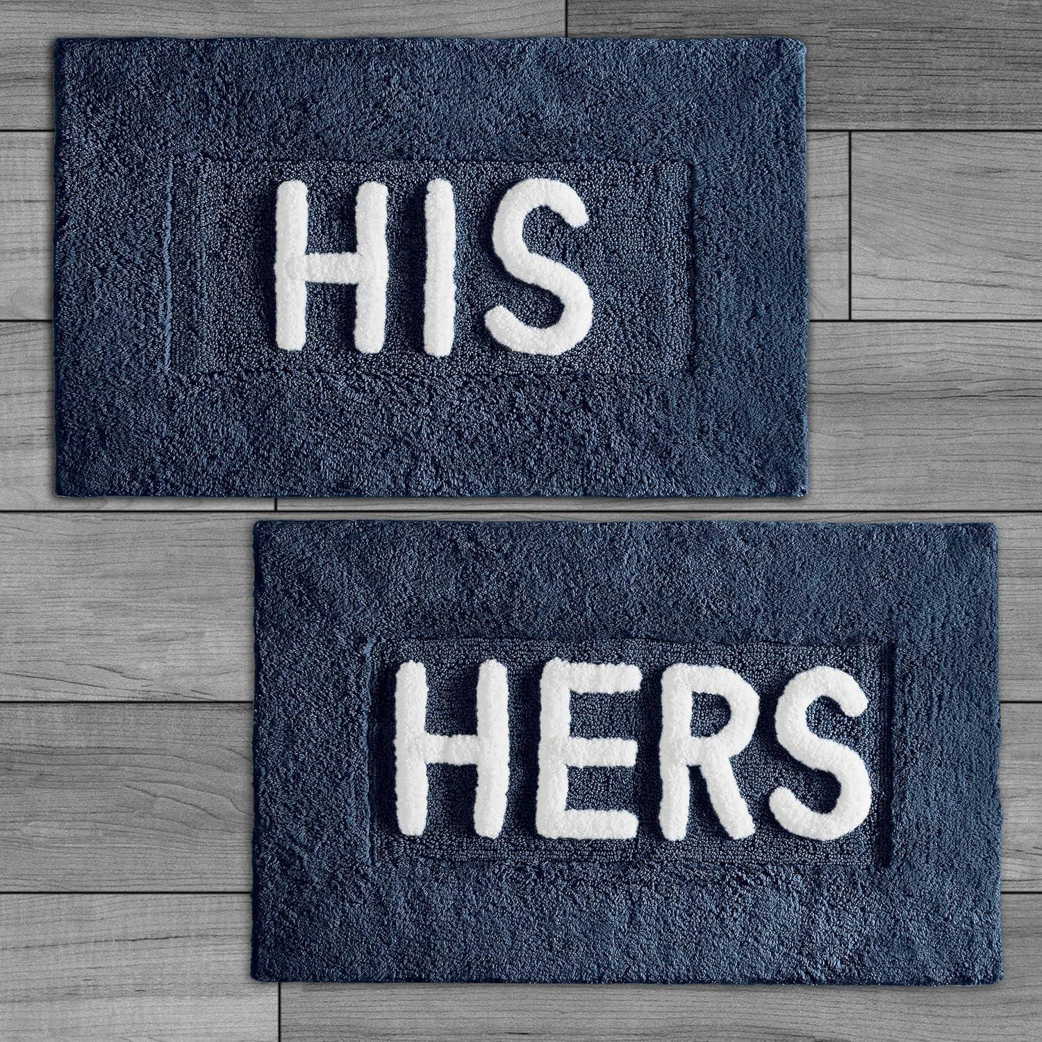 Creative Home Ideas Cotton 2-Piece Bath Rug Set - Soft Cotton Bath Mat - Bathroom Decor - Water Absorbent and Machine Washable - Measures 20"x32" - His & Hers - Navy