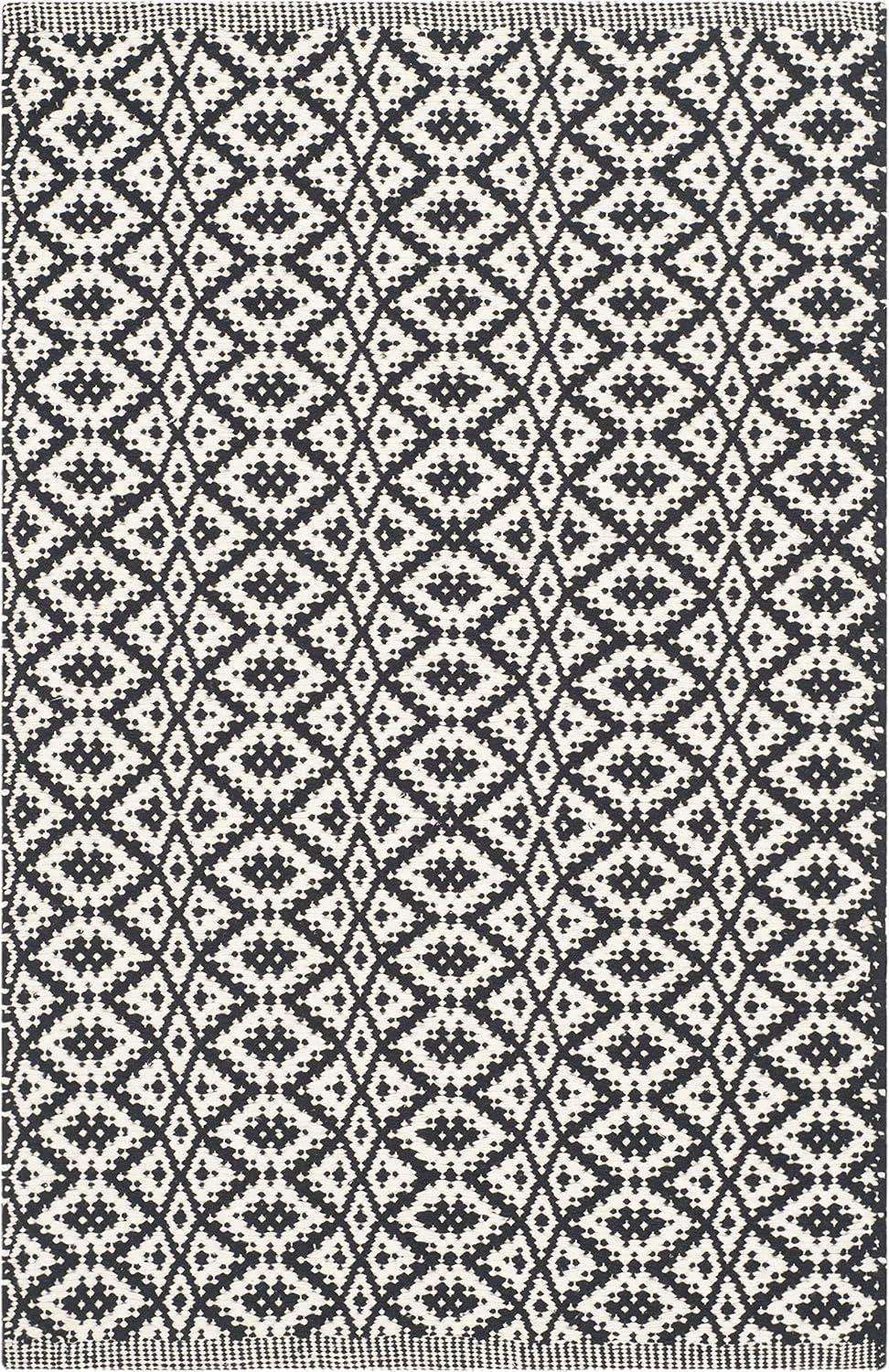 Ivory and Black Hand-Woven Cotton Wool Montauk Area Rug