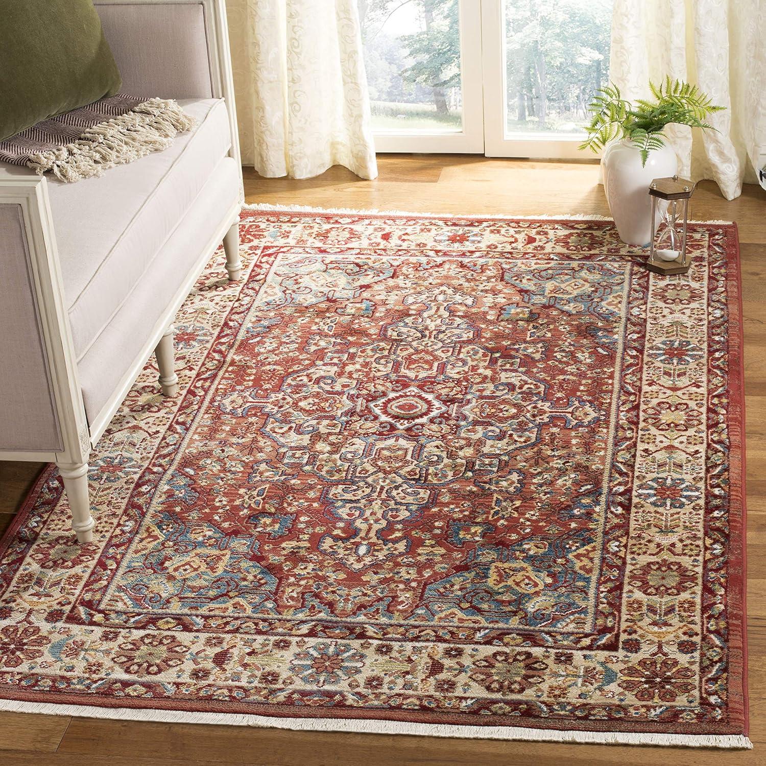 Red and Ivory 8' x 10' Synthetic Oriental Area Rug