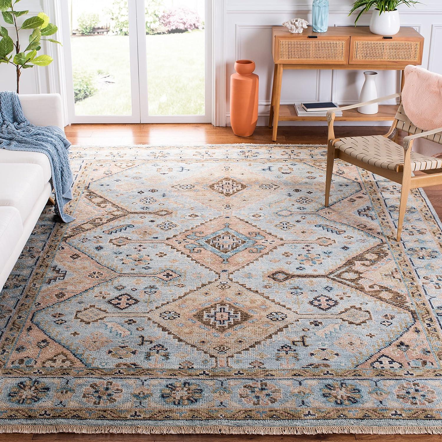 Samarkand SRK127 Hand Knotted Area Rug - Light Blue/Beige - 8'9"x11'9" - Safavieh.