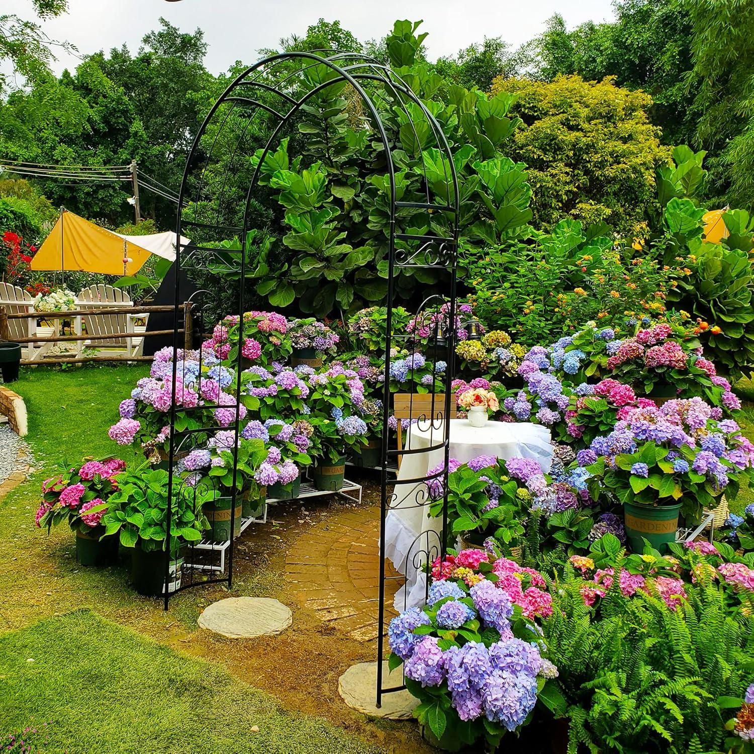 SCENDOR Black Metal Garden Arch Arbor Archway, Stereoscopic Graceful Curve Design perfect for Climbing Plants Outdoor and Wedding Ceremony, 18.1 lb