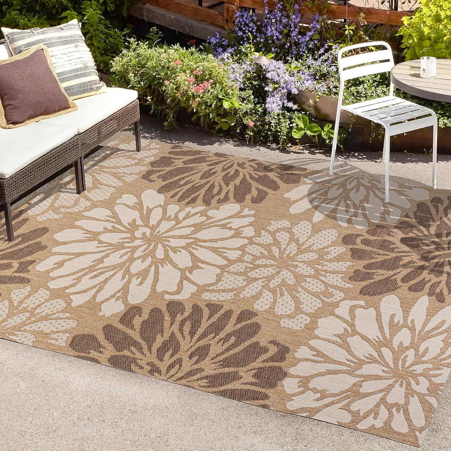 Gray Floral Flat Woven Reversible Indoor/Outdoor Rug - 3x5 ft