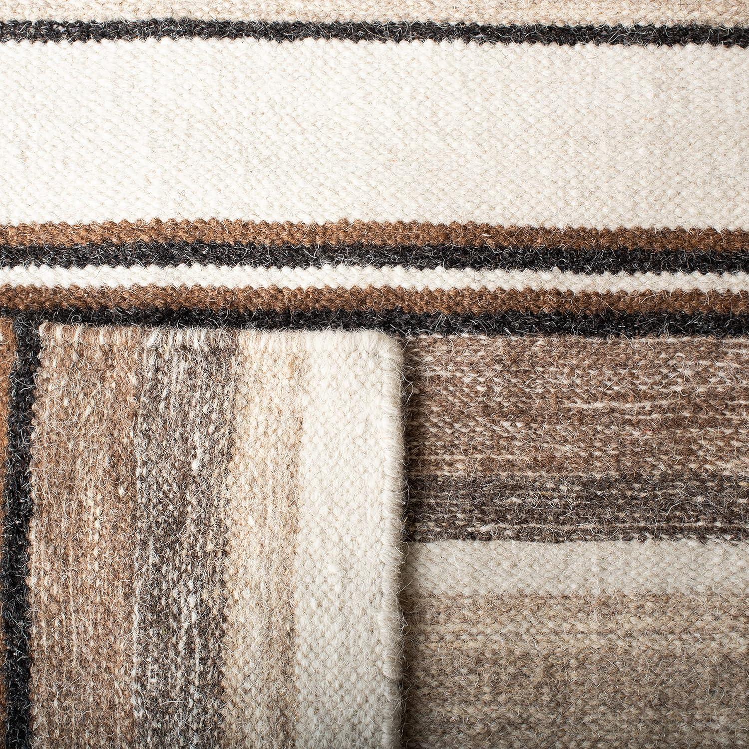 Striped Kilim STK601 Hand Loomed Indoor Area Rug - Natural/Ivory - 7'x7' - Safavieh