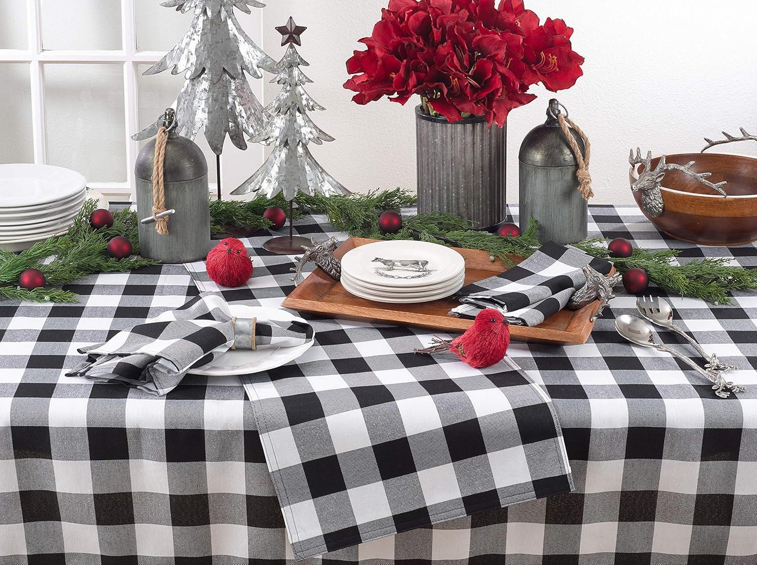 Black and White Buffalo Plaid Cotton Blend Square Tablecloth