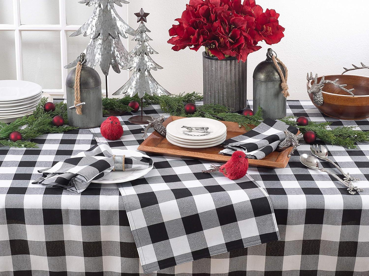 Saro Lifestyle Cotton Blend Buffalo Plaid Table Napkins (Set of 4), Black, 20" x 20"