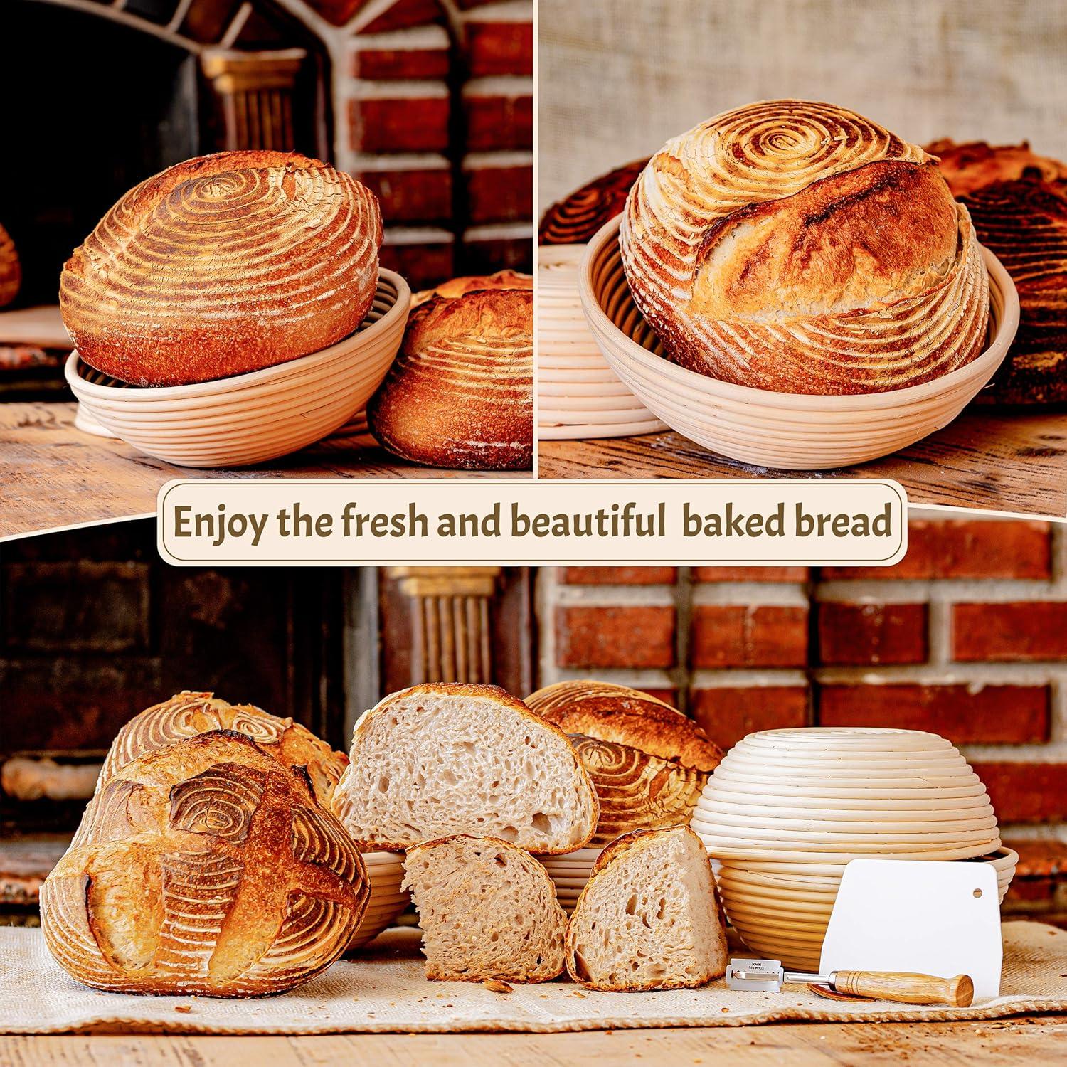 Natural Rattan 9" Round Banneton Bread Proofing Basket Set