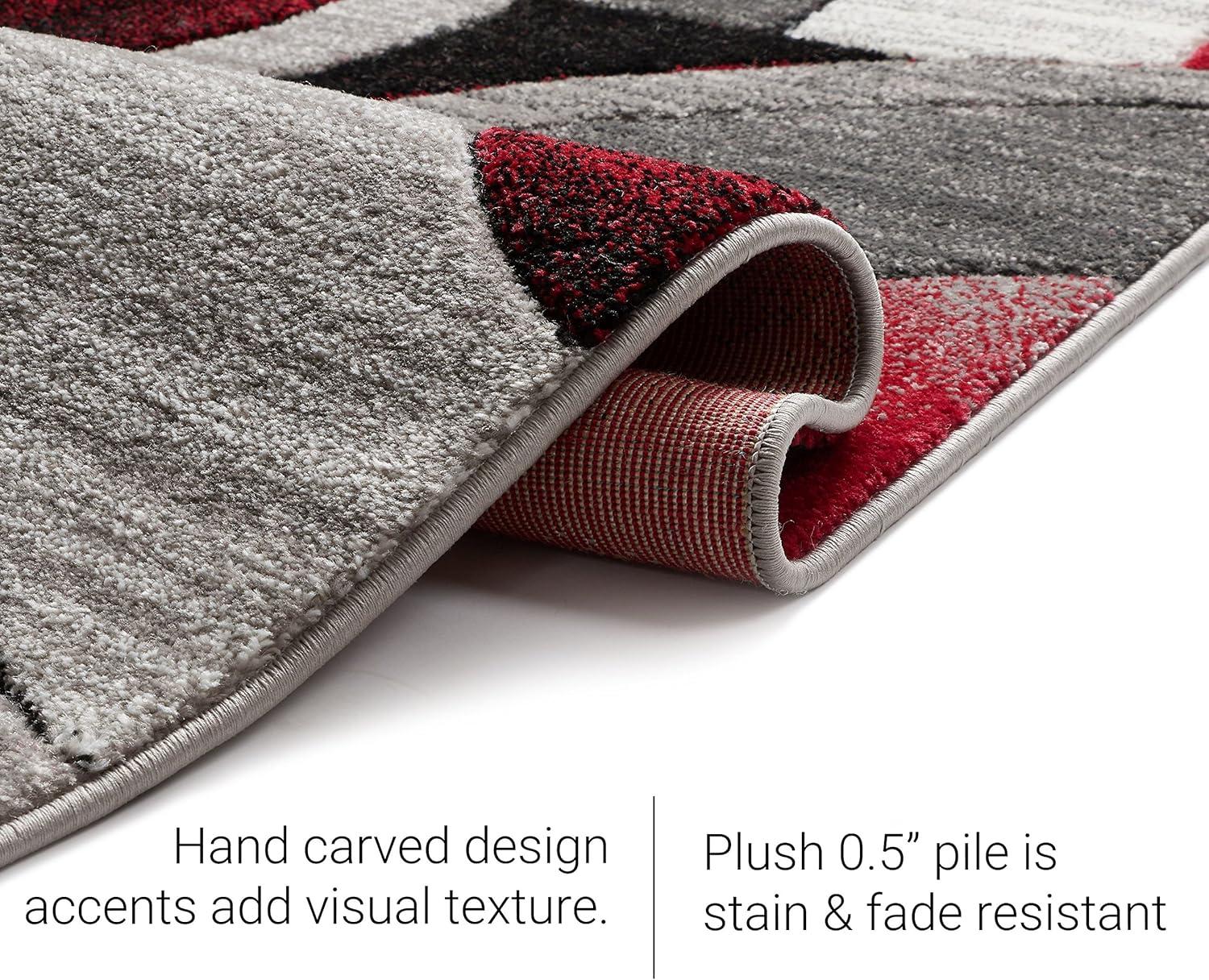 Well Woven Ruby Galaxy Waves Modern Geometric Grey & Red 2' x 7' Runner Rug
