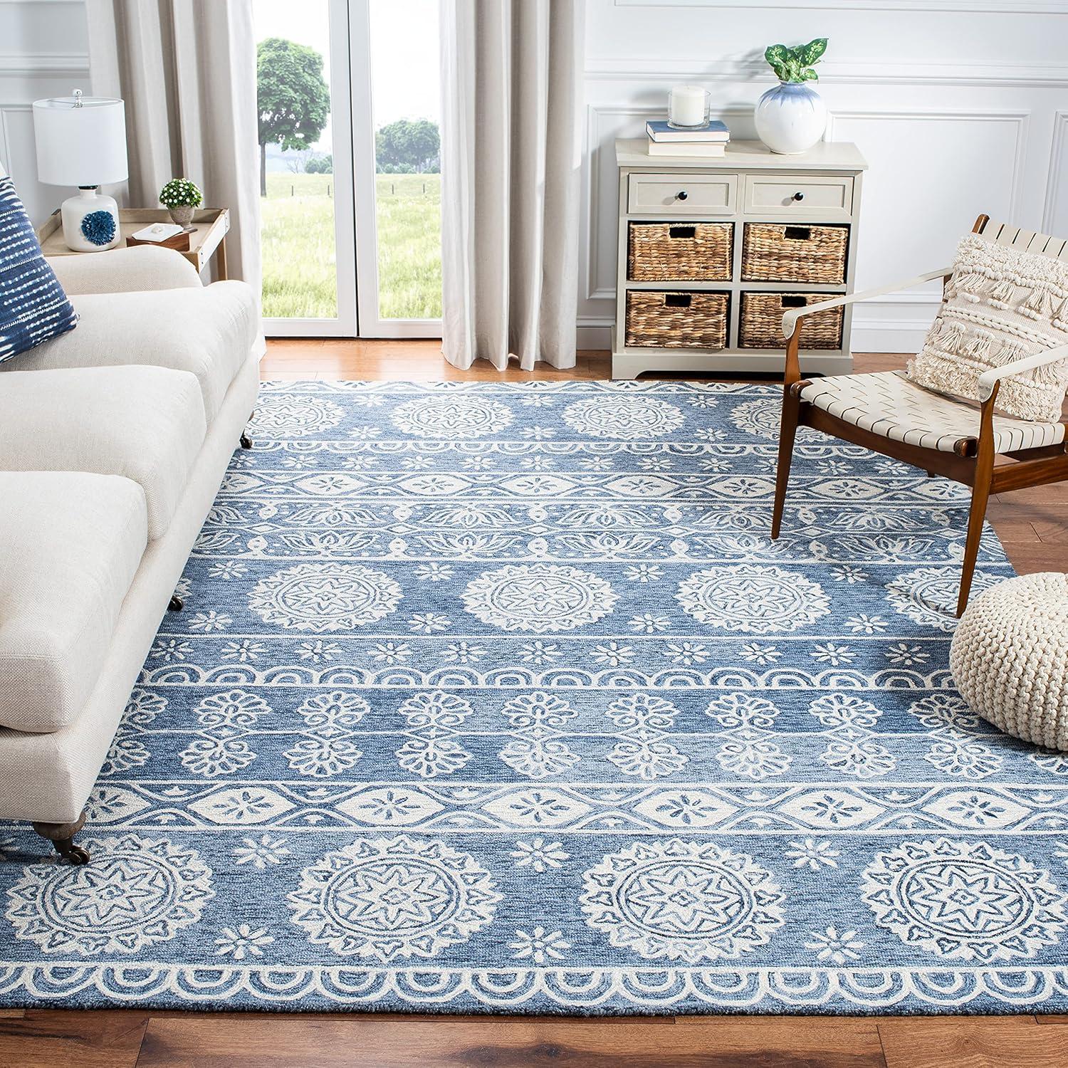 Elegance Blue & Ivory Hand-Tufted Wool Rectangular Rug