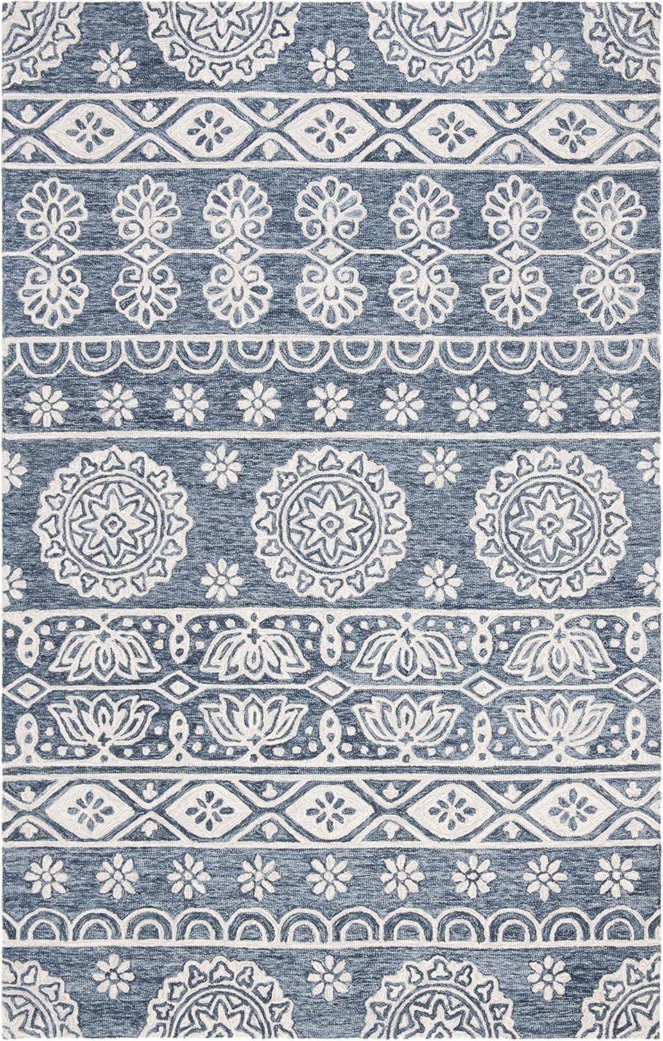 Elegance Blue & Ivory Hand-Tufted Wool Rectangular Rug