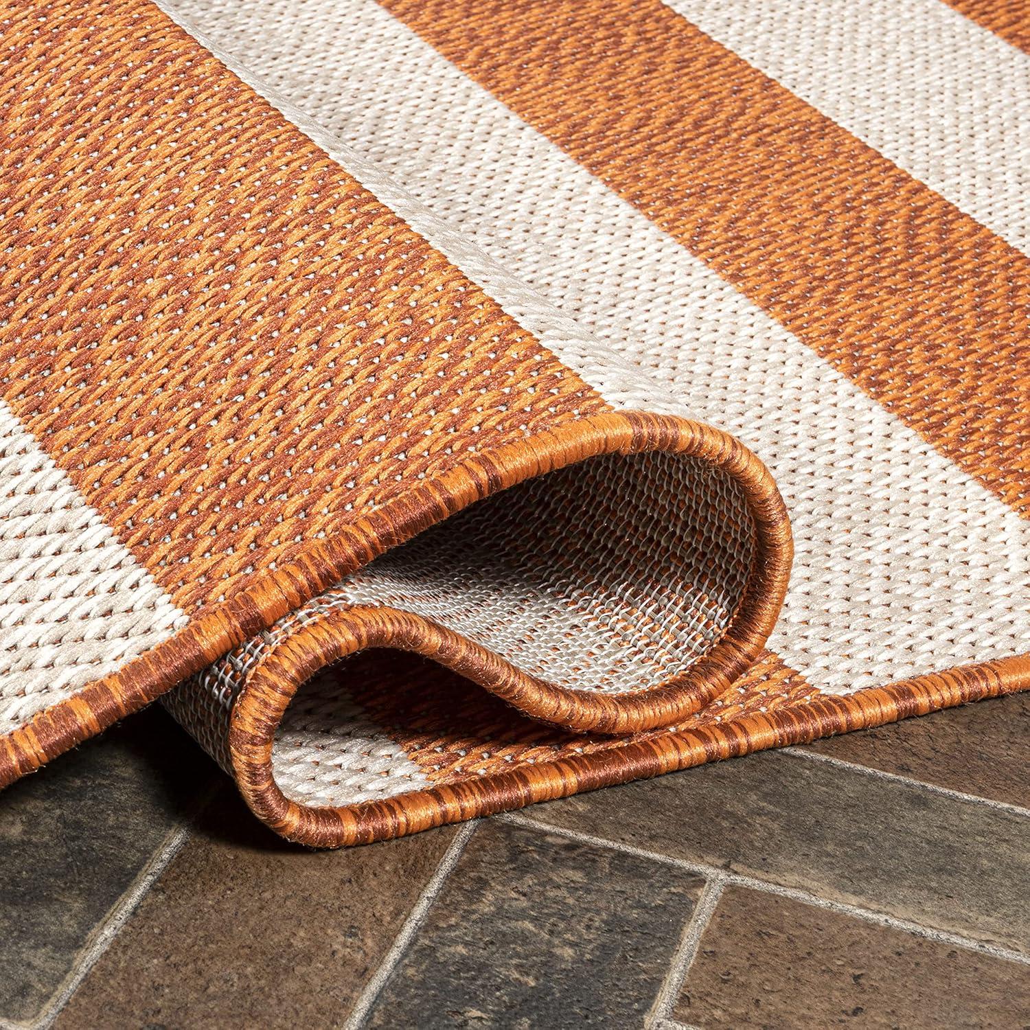 5' x 8' Negril Two-Tone Wide Stripe Indoor/Outdoor Area Rug, Orange/Beige - JONATHAN Y