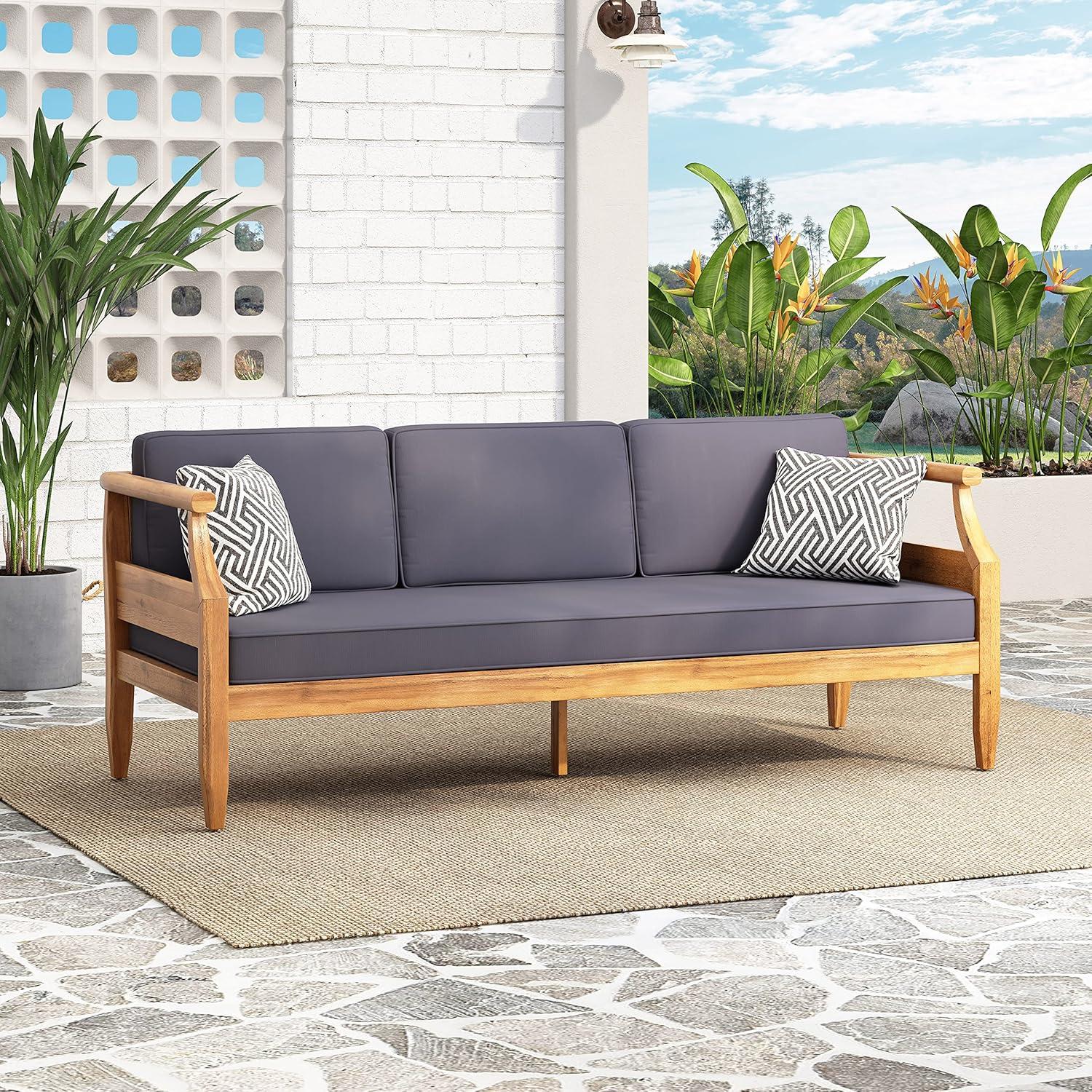 Aston Outdoor Mid-Century Modern Acacia Wood Sofa with Water-Resistant Cushions - Christopher Knight Home