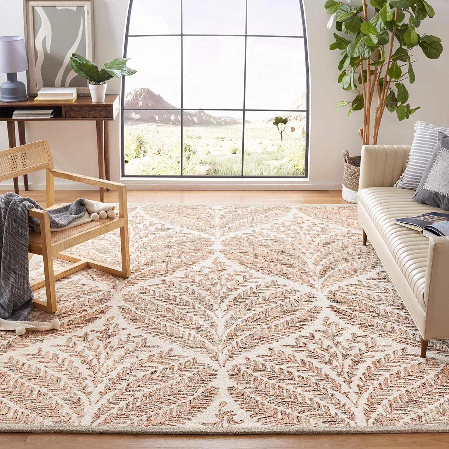 SAFAVIEH Capri Proinsias Leaves Wool Area Rug, Ivory/Brown, 11' x 15'