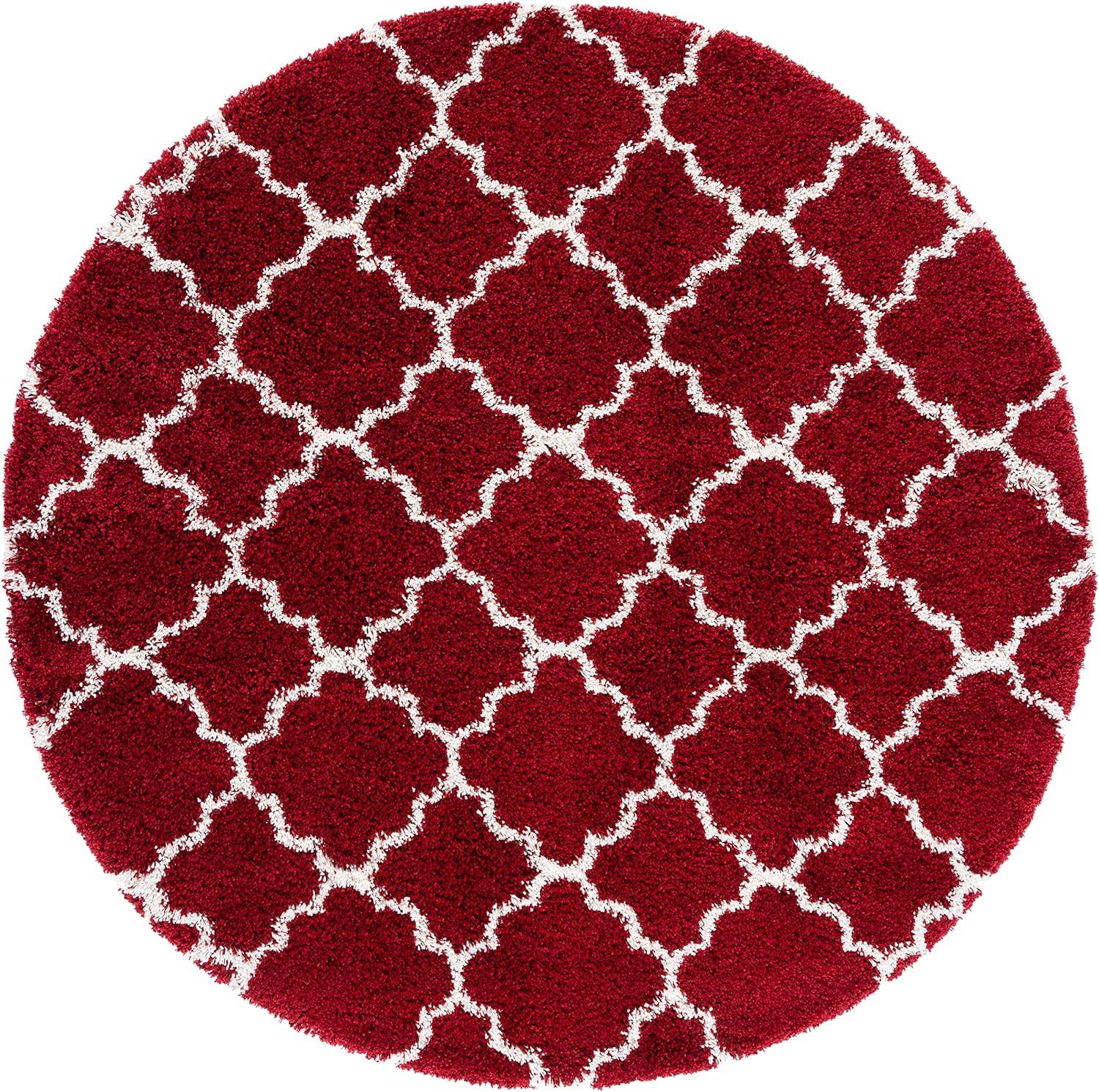 Hudson Shag SGH280 Power Loomed Indoor Area Rug - Red/Ivory - 7' Round - Safavieh