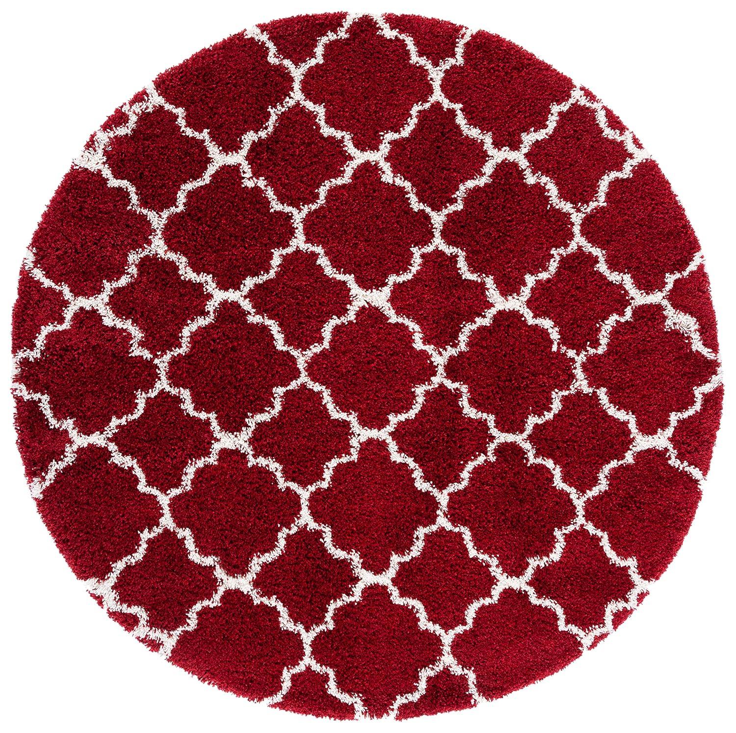 Hudson Shag SGH280 Power Loomed Indoor Area Rug - Red/Ivory - 7' Round - Safavieh