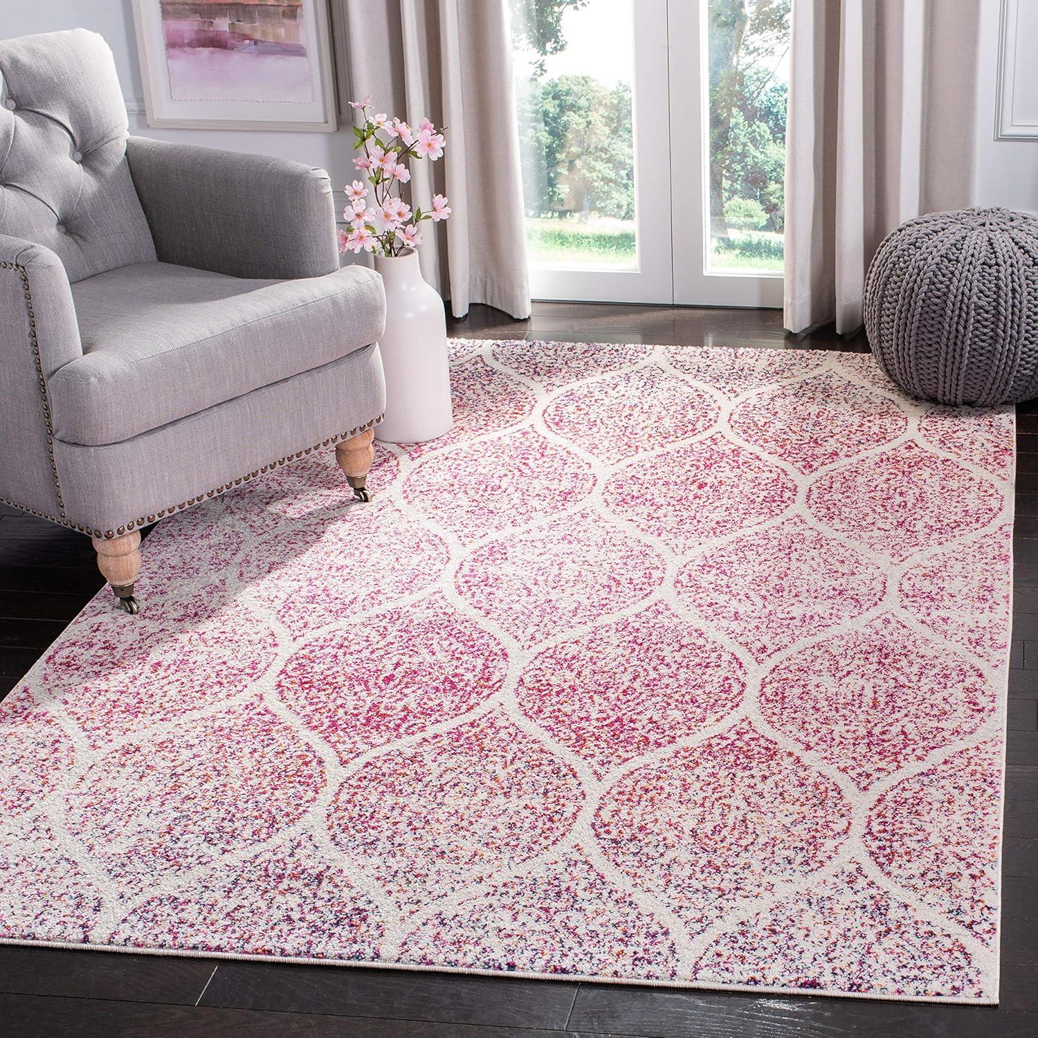 Madison MAD604 Power Loomed Indoor Area Rug - Cream/Fuchsia - 5'3"x7' - Safavieh