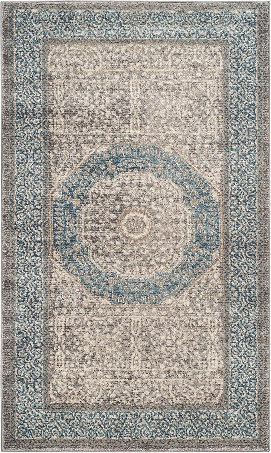 Sofia Vintage Oriental Light Grey and Blue 4' x 5'7" Accent Rug