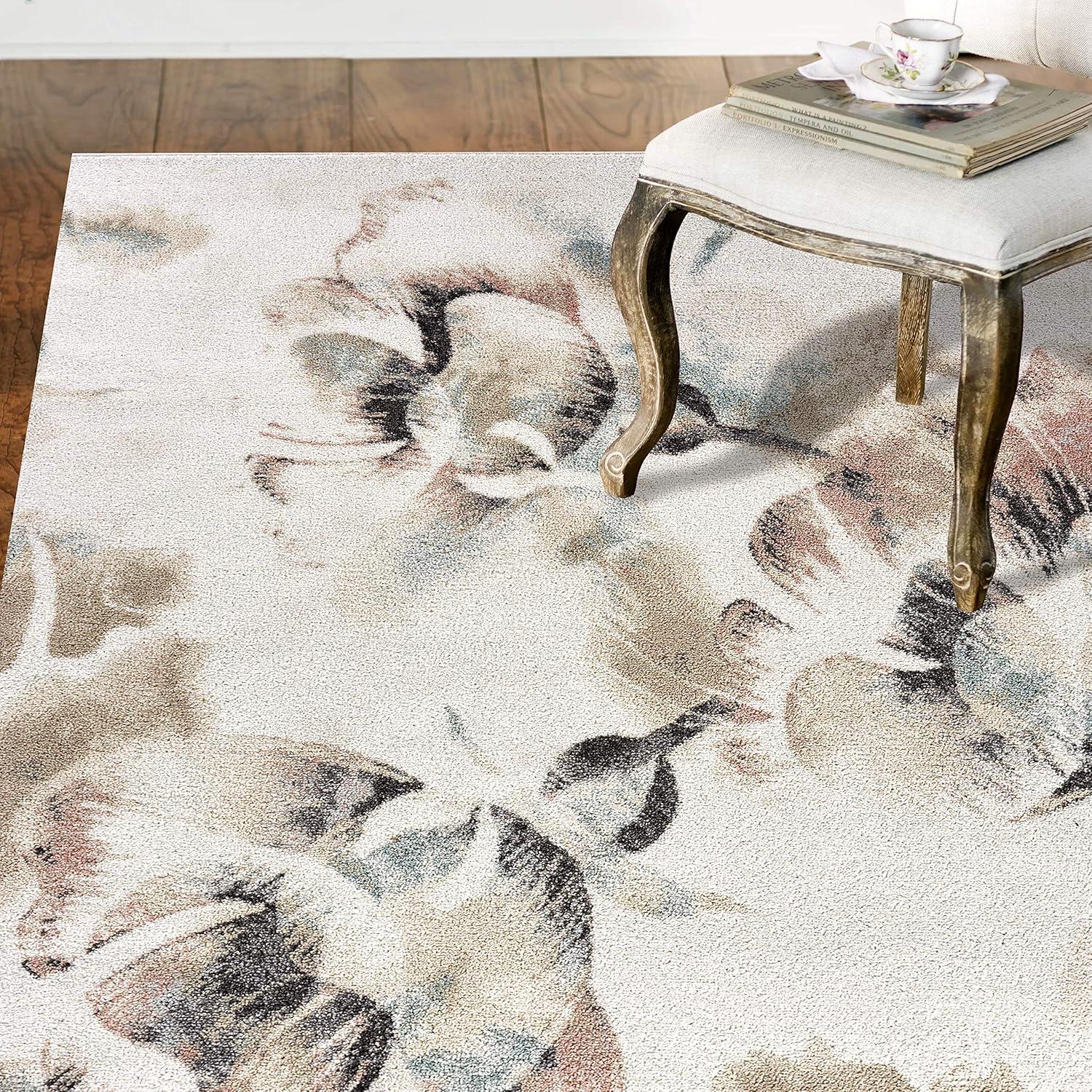 Blue Floral Synthetic Stain-Resistant 8' x 10' Area Rug