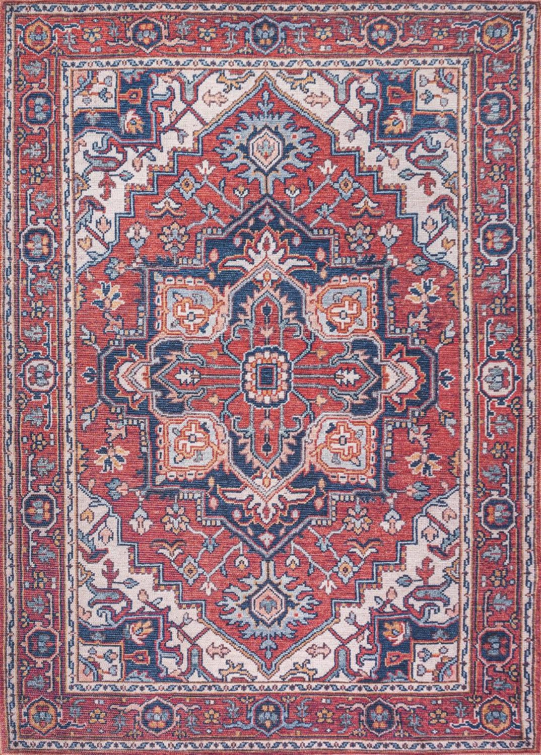 Cirali Medallion Red/Navy 4' x 6' Washable Synthetic Area Rug