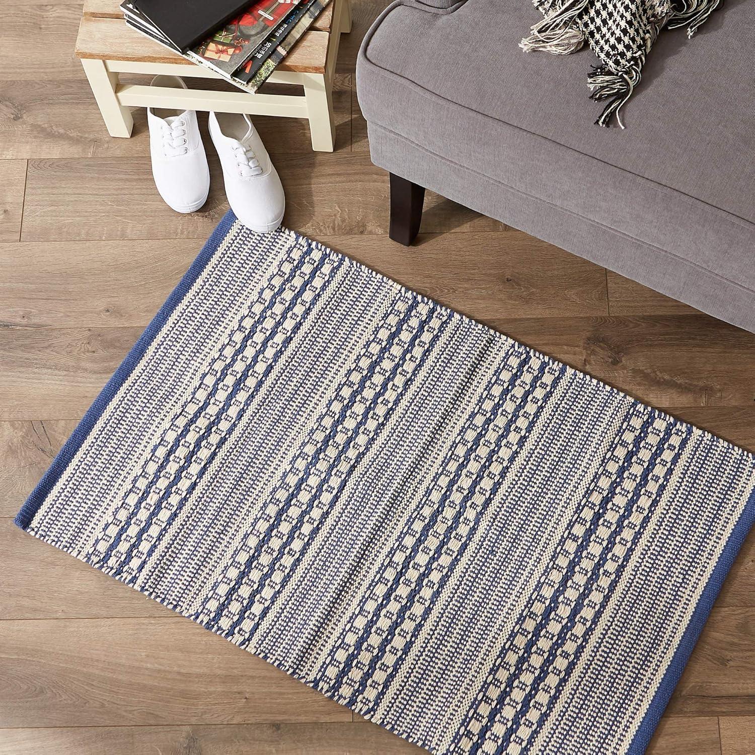 DII French Blue Dobby Stripe Hand-Loomed Rug 2x3 Ft