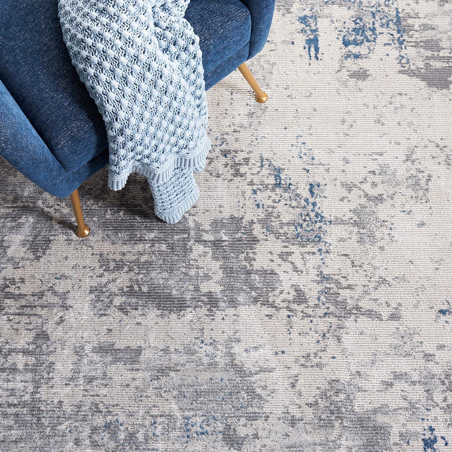 Blue and Gray Abstract Non-slip Synthetic Area Rug