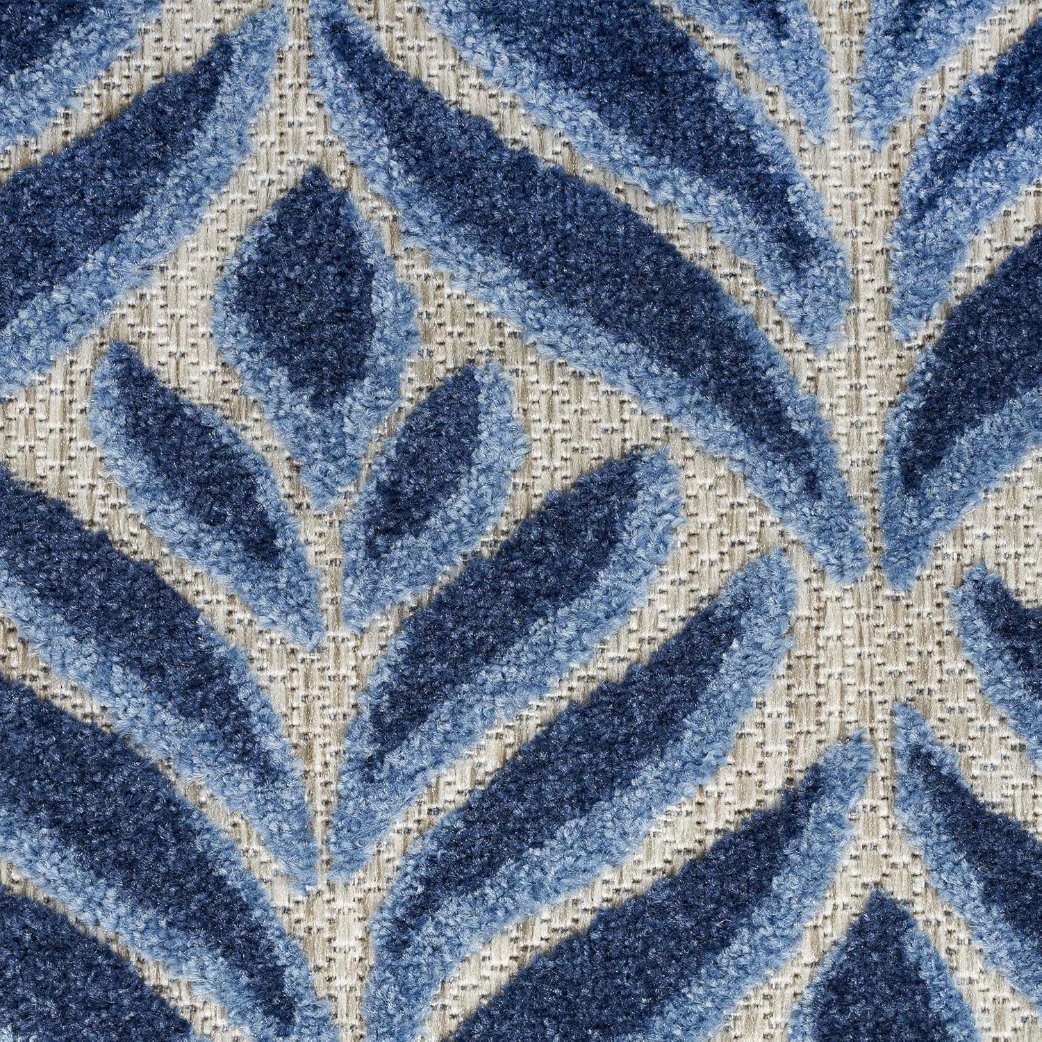 Nourison Aloha Tropical Palm Flatweave High-Low Indoor Outdoor Area Rug Blue 2'8" x 4'