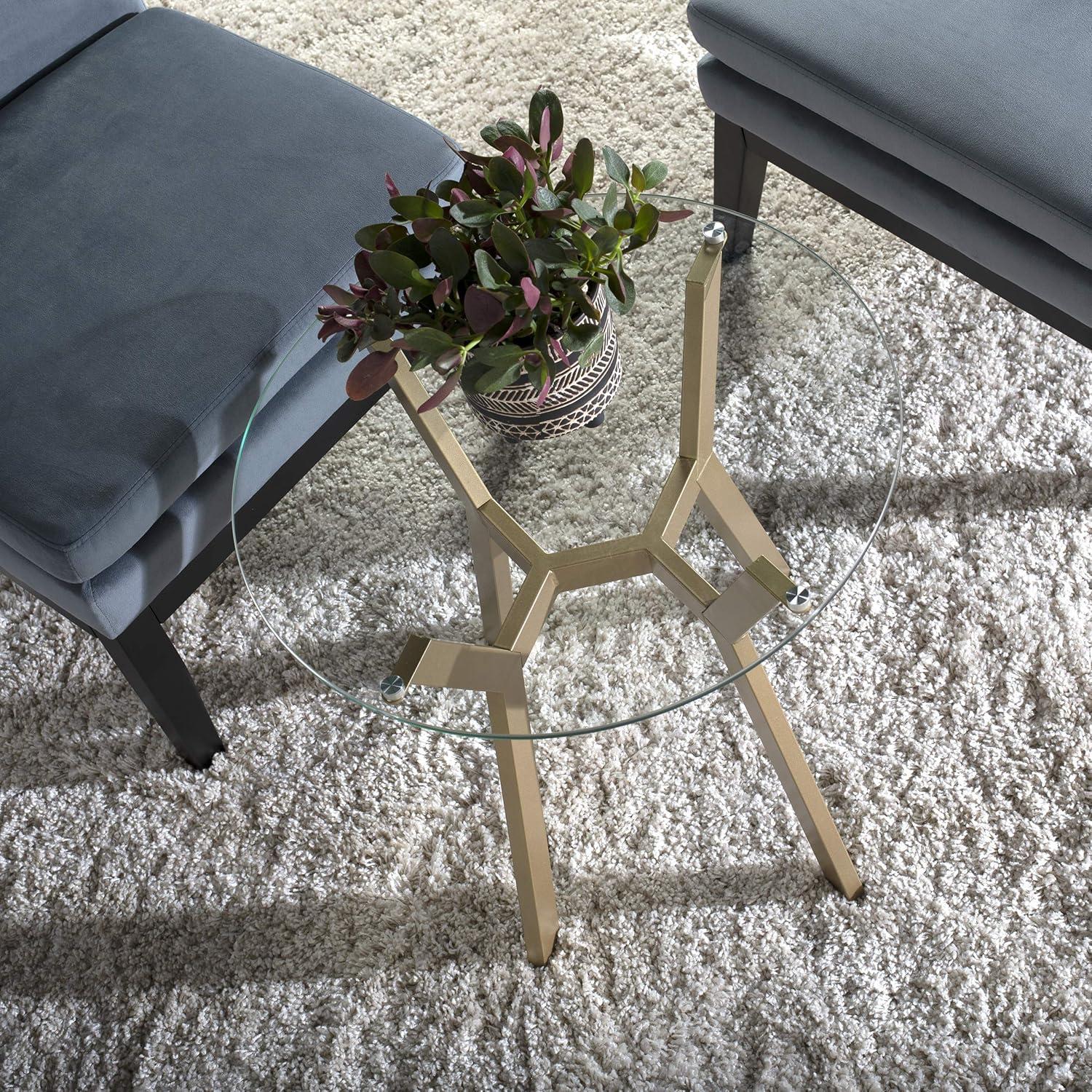 Gold and Clear Glass Round End Table with Metal Base