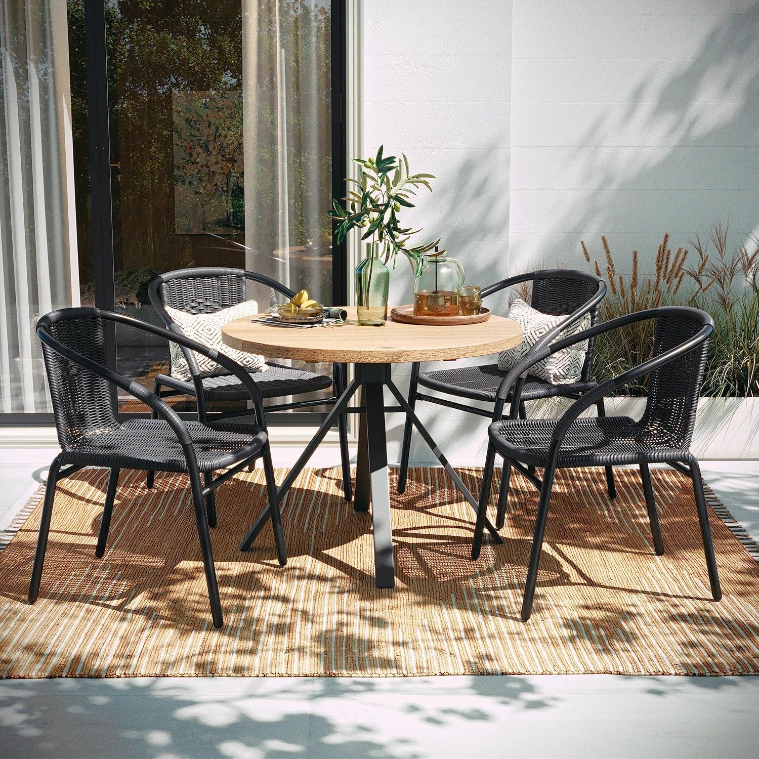 Flash Furniture Lila 4 Pack Gray Rattan Indoor-Outdoor Restaurant Stack Chair