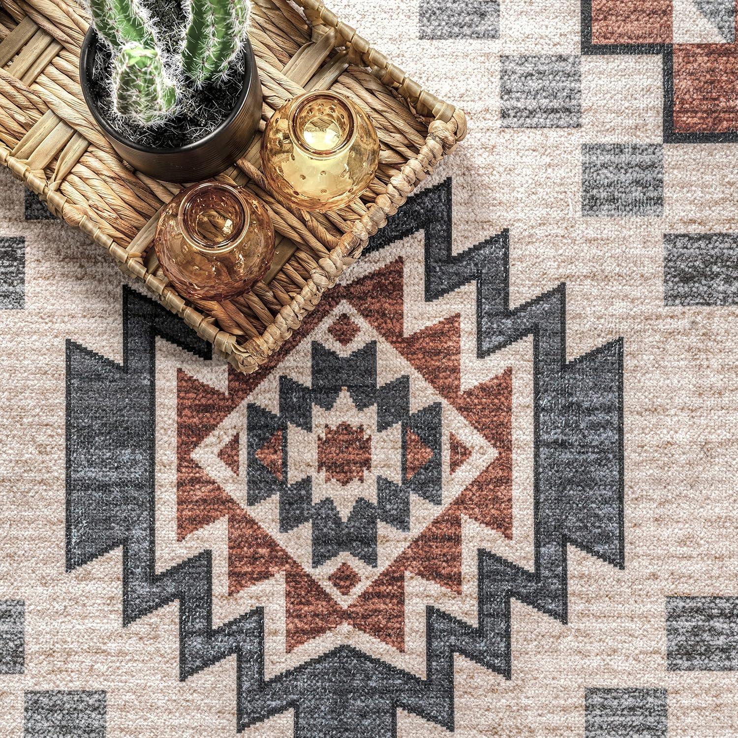 Beige Southwestern Medallion 8' x 10' Washable Area Rug