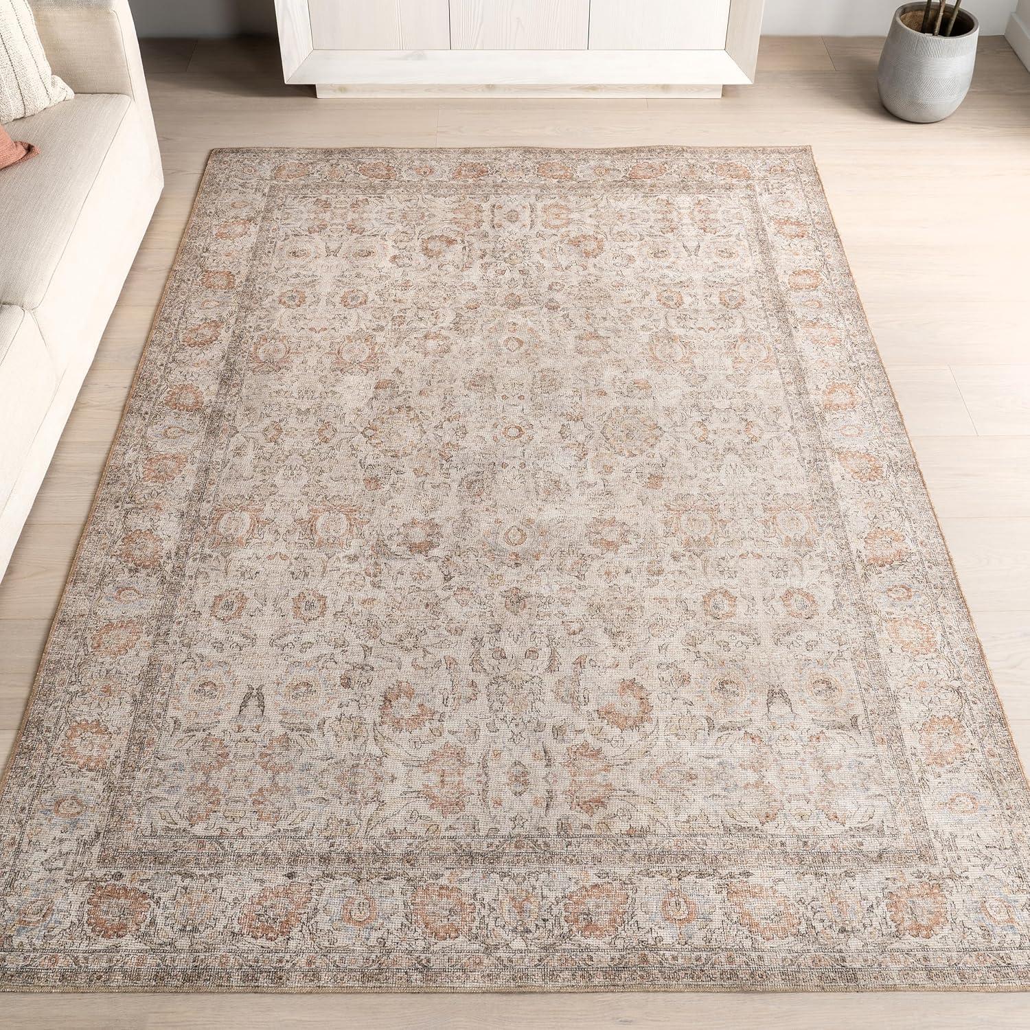 Light Brown Rectangular Synthetic Vintage Medallion 4' x 6' Area Rug