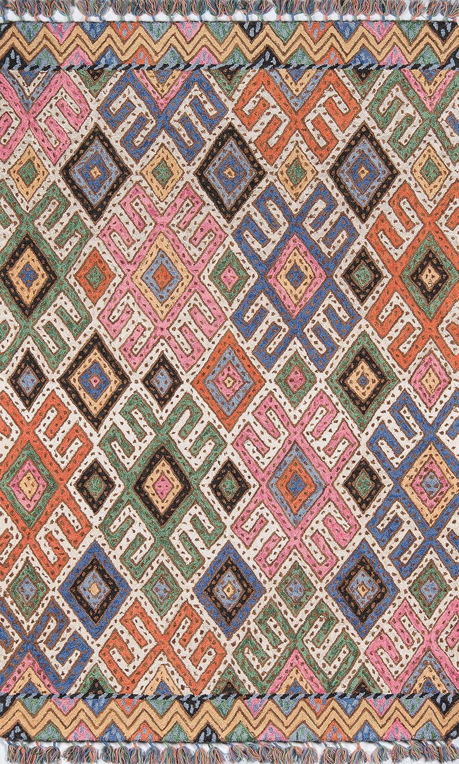 Momeni 5'x8' Geometric Tufted Area Rug: Wool, Multicolor, Contemporary, Handmade, Low Pile, Indoor Use