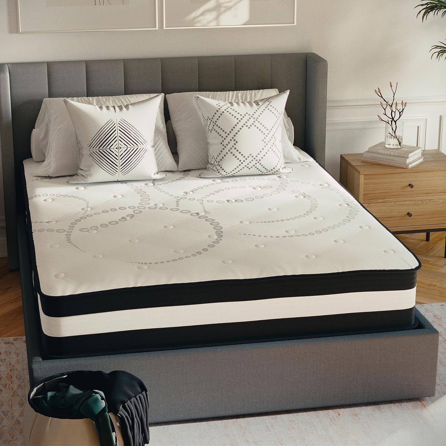 BizChair 12 Inch CertiPUR-US Certified Hybrid Pocket Spring Mattress, Queen Mattress in a Box