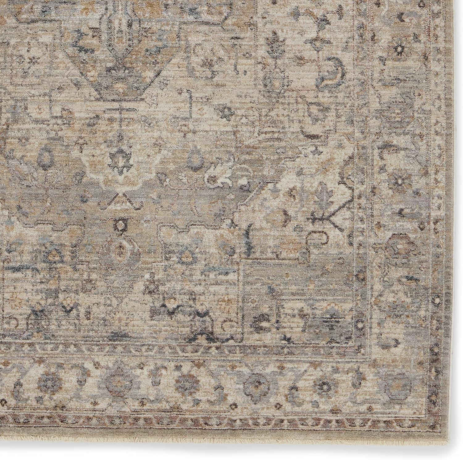 Gray and Tan Medallion Synthetic Rectangular Area Rug 4' x 6'