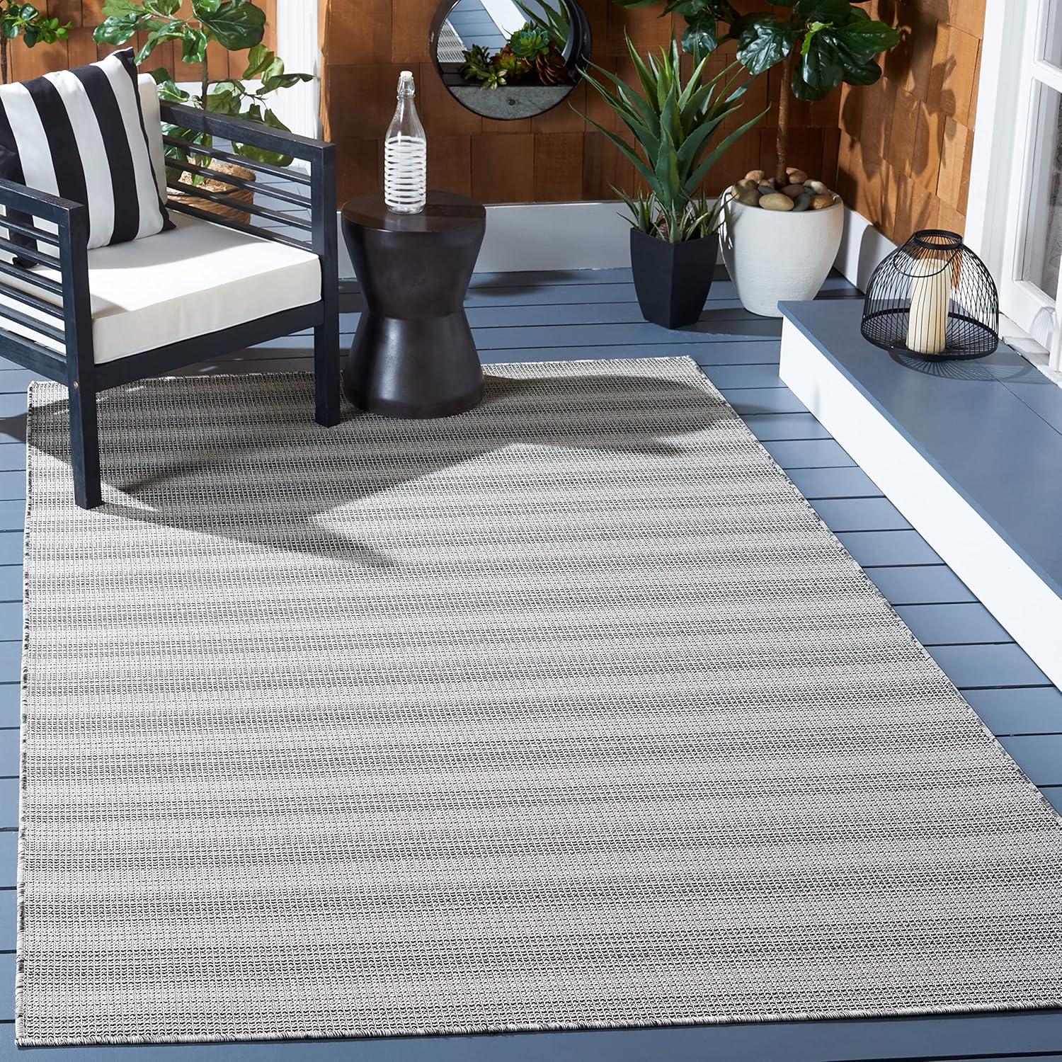 Hampton HTN231 Power Loomed Indoor/Outdoor Area Rug - Black/Gray - 6'5"x9'6" - Safavieh.