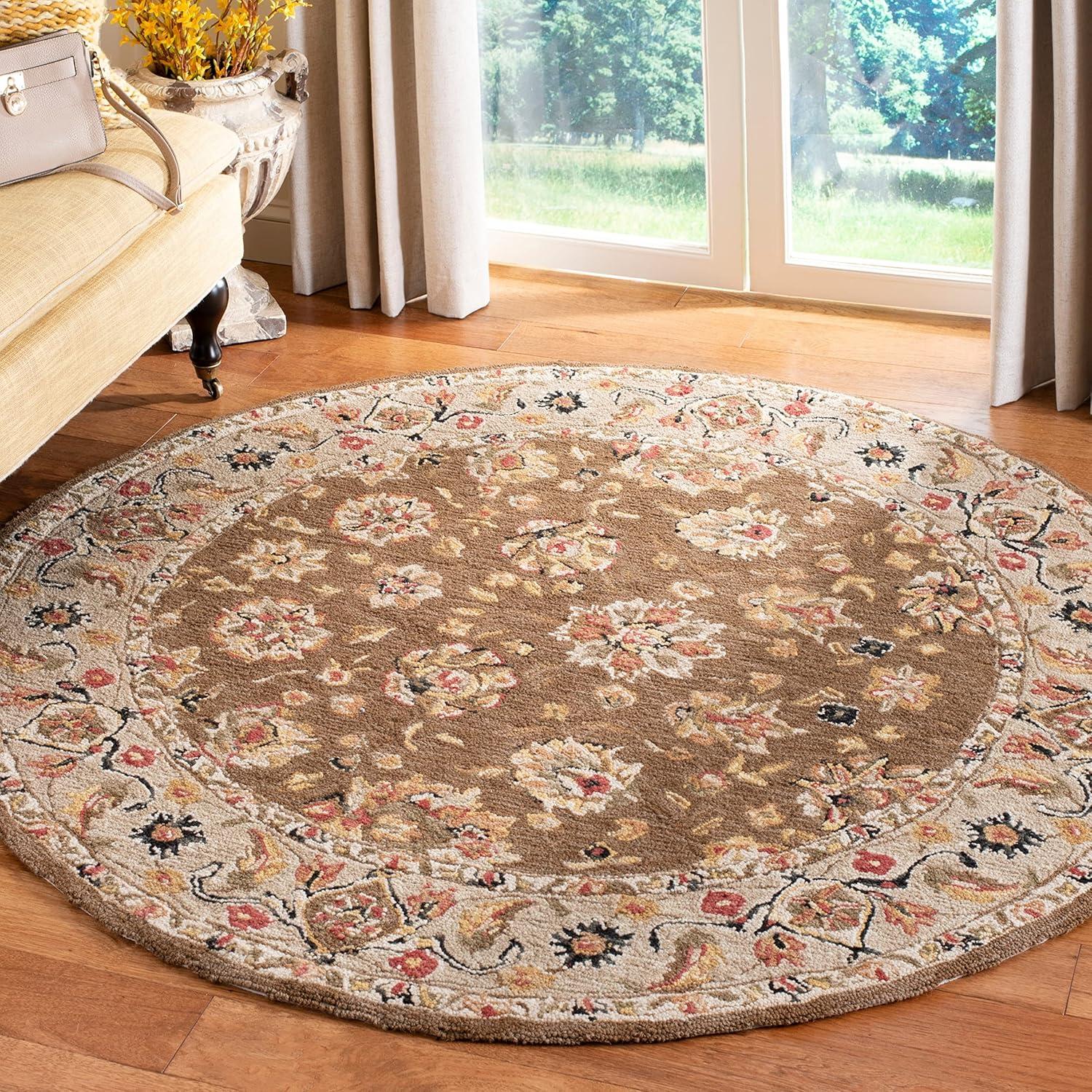 SAFAVIEH Chelsea Kaeden Floral Wool Area Rug, Light Blue/Black, 3' x 3' Round