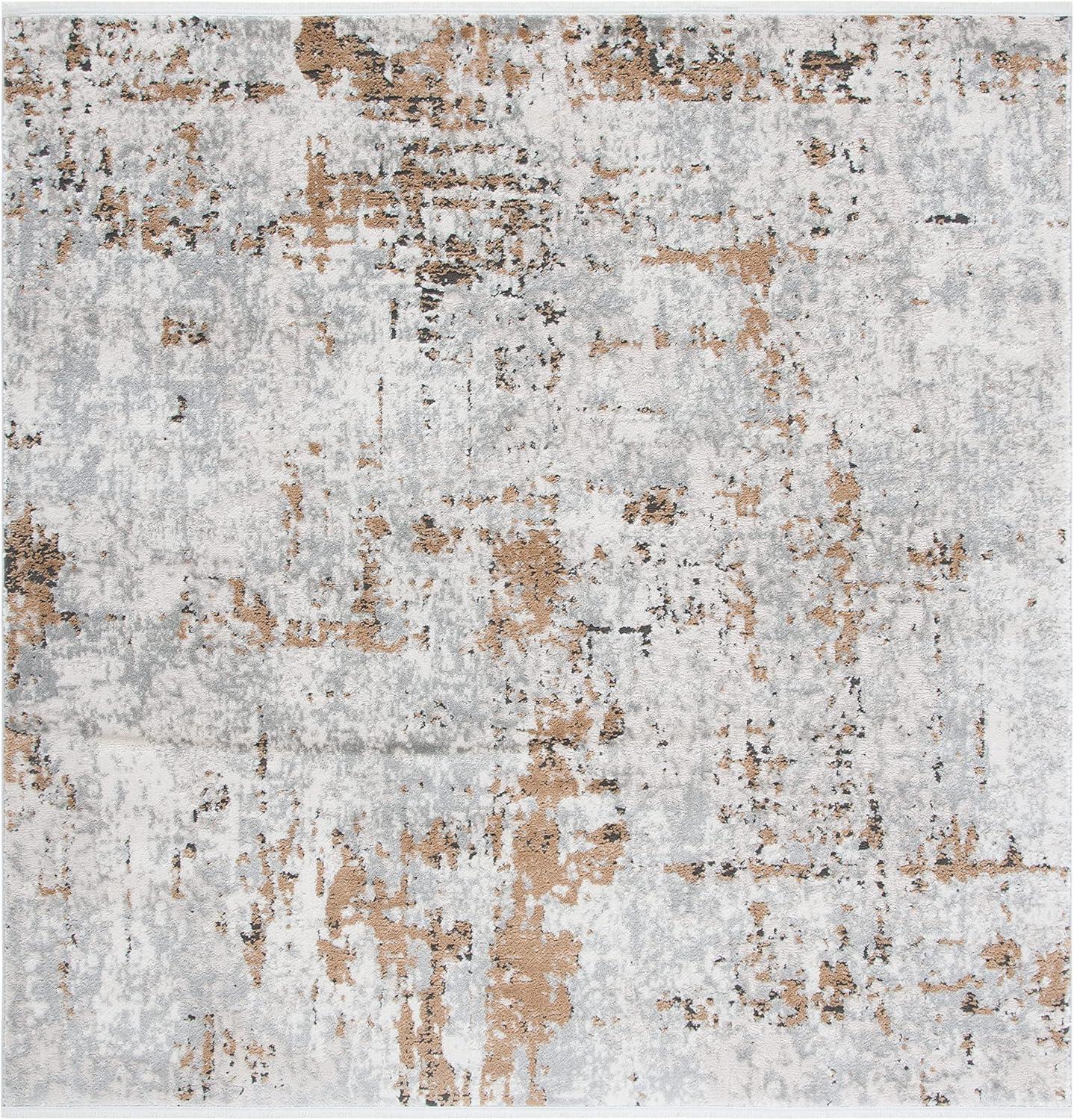 Shivan 10' Square Gray and Gold Abstract Area Rug